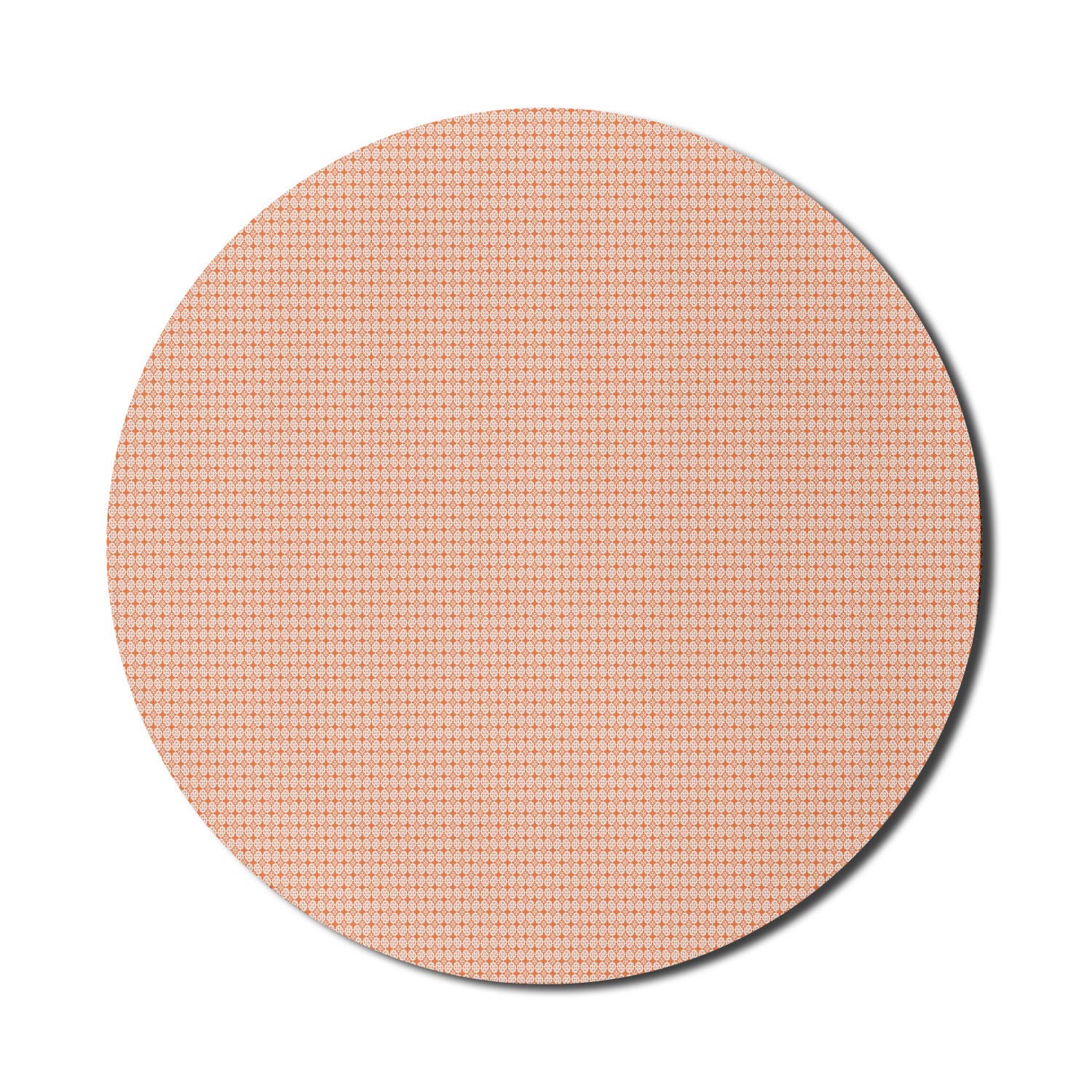 Ambesonne Round Non-Slip Rubber Mouse Pad - 8 Inch Floral Mosaic Design in Burnt Sienna & White - Thick Gaming Mousepad for Computer, Laptop, Office & Home Use - Perfect for Work, Gaming & Decor