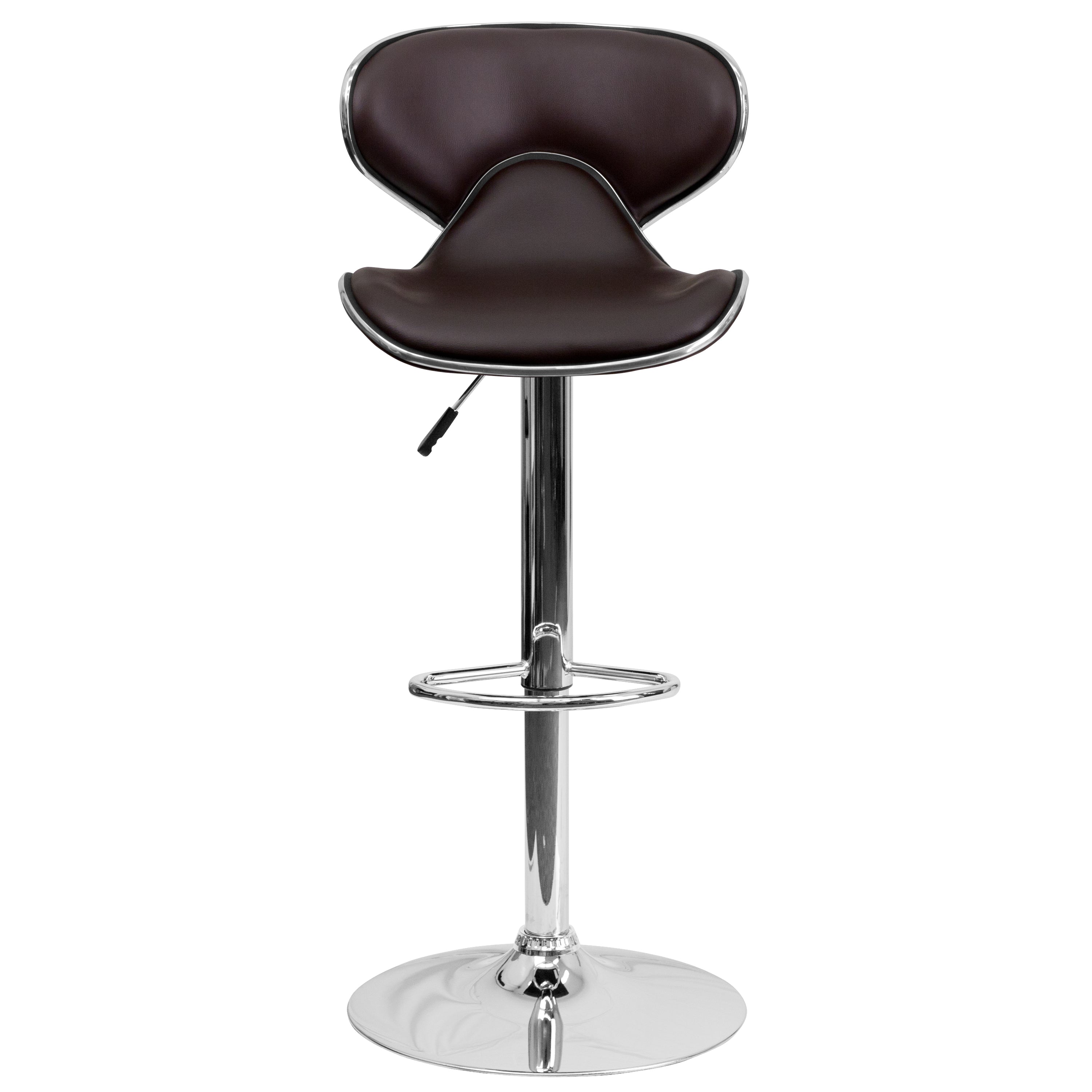 Devin Contemporary Adjustable Height Barstool - Black Vinyl Upholstery, Chrome Base - Modern Kitchen Island & Home Bar Stool for Dining & Entertaining
