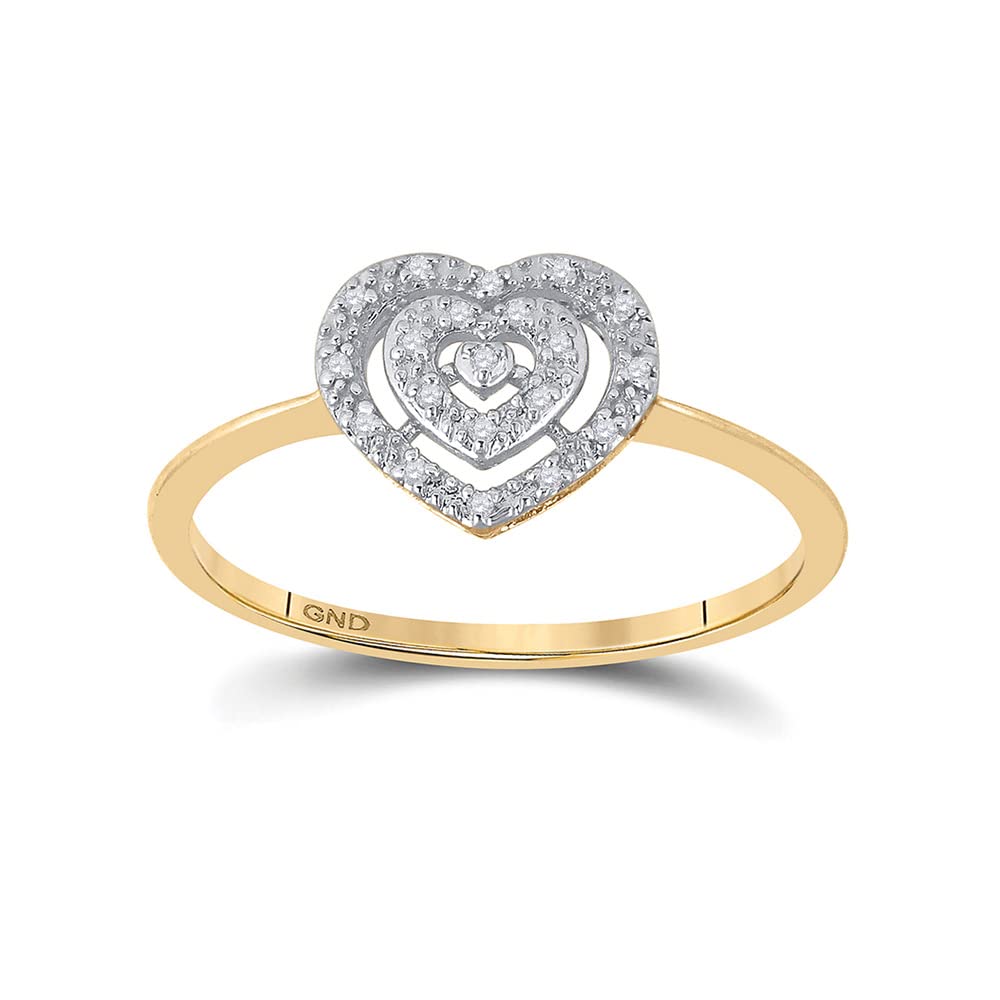 10Kt Yellow Gold Women's Round Diamond Slender Heart Cluster Ring - 1/20 CTTW - Elegant Jewelry Gift for Valentine's Day, Anniversary & Special Occasions
