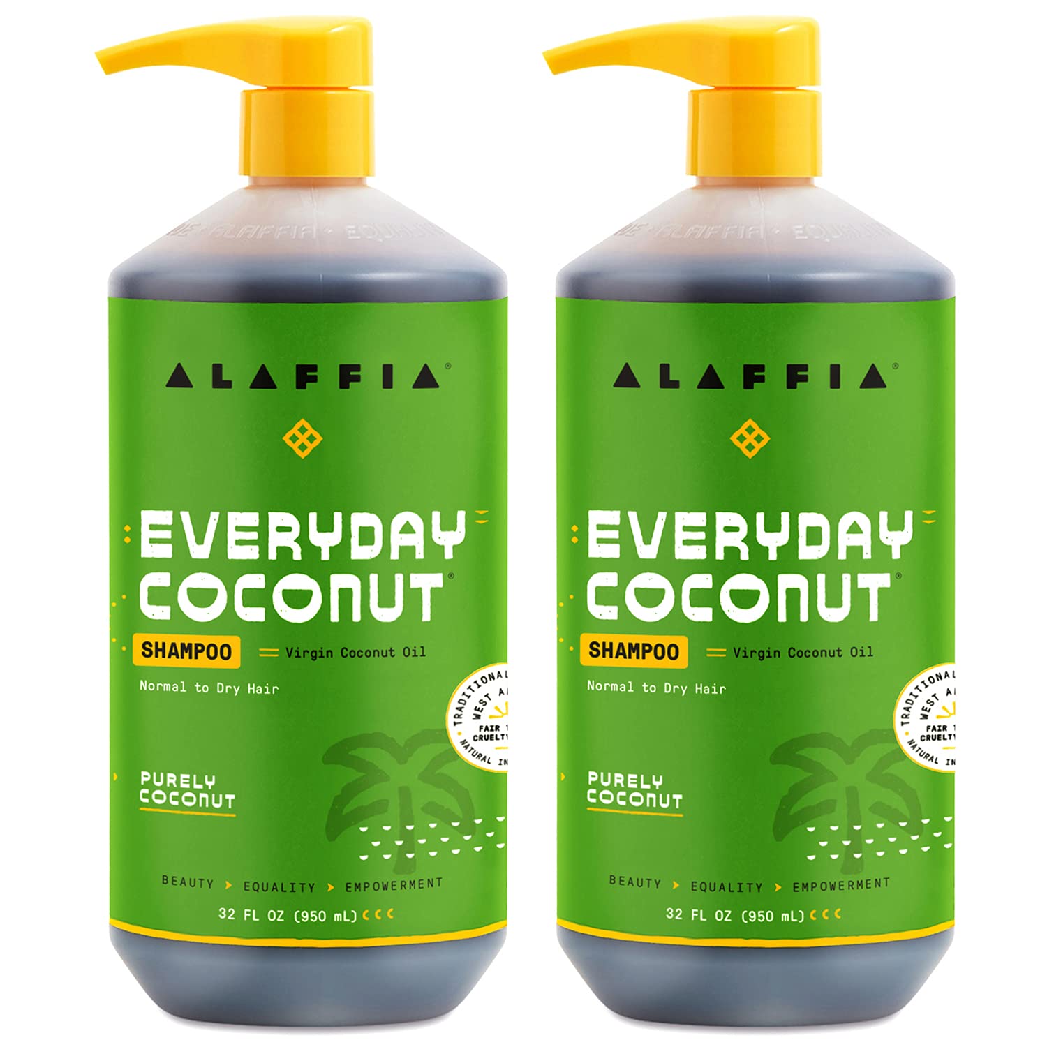 Alaffia EveryDay Coconut Shampoo for Normal to Dry Hair - 2 Pack (32 Fl Oz Each) | Gentle Cleansing Shampoo with Coconut Oil & Vitamin E | Paraben & Phthalate Free | Hydrating Hair Care for Daily Use at Home or Salon
