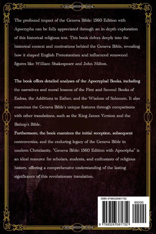 Geneva Bible 1560 Edition with Apocrypha - Large Print: Complete Text, Historical Annotations & Theological Impact | Rare Reformation Scripture Study for Scholars, Collectors & Christian Historians | Perfect for Academic Research, Bible Study & Historical Reference