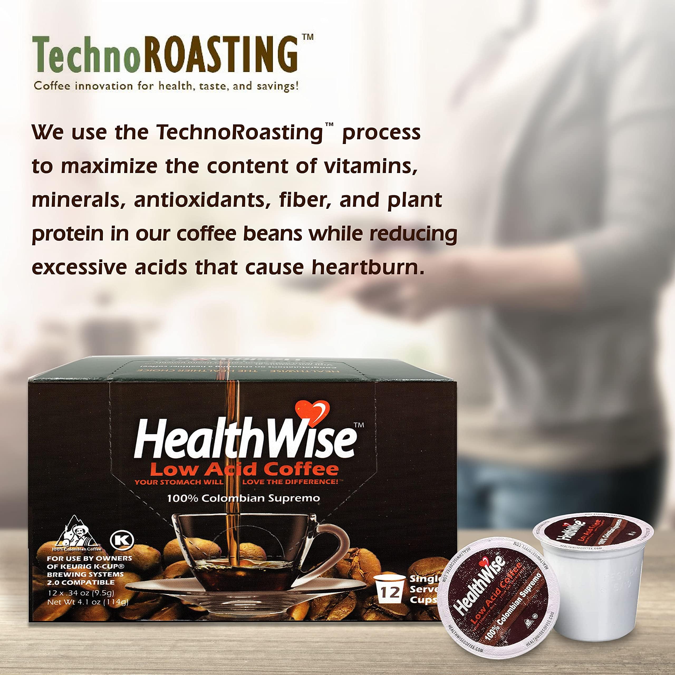 Healthwise Low Acid Coffee K-Cups - 100% Colombian Medium Roast French Vanilla Flavor | Gentle on Sensitive Stomachs | 144 Count (12 Packs) | Perfect for Home, Office & Morning Brews