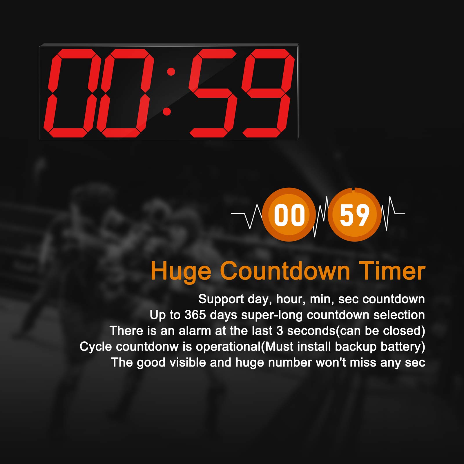 Large LED Digital Wall Clock with 6