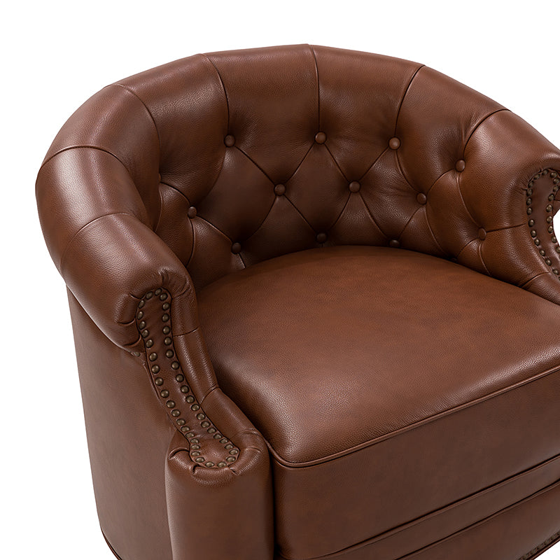 Alonso Classic Chesterfield Genuine Leather Swivel Chair - Premium Office Chair with Button Tufted Back & 360° Rotation - Perfect for Home Office, Study Room & Executive Workspace