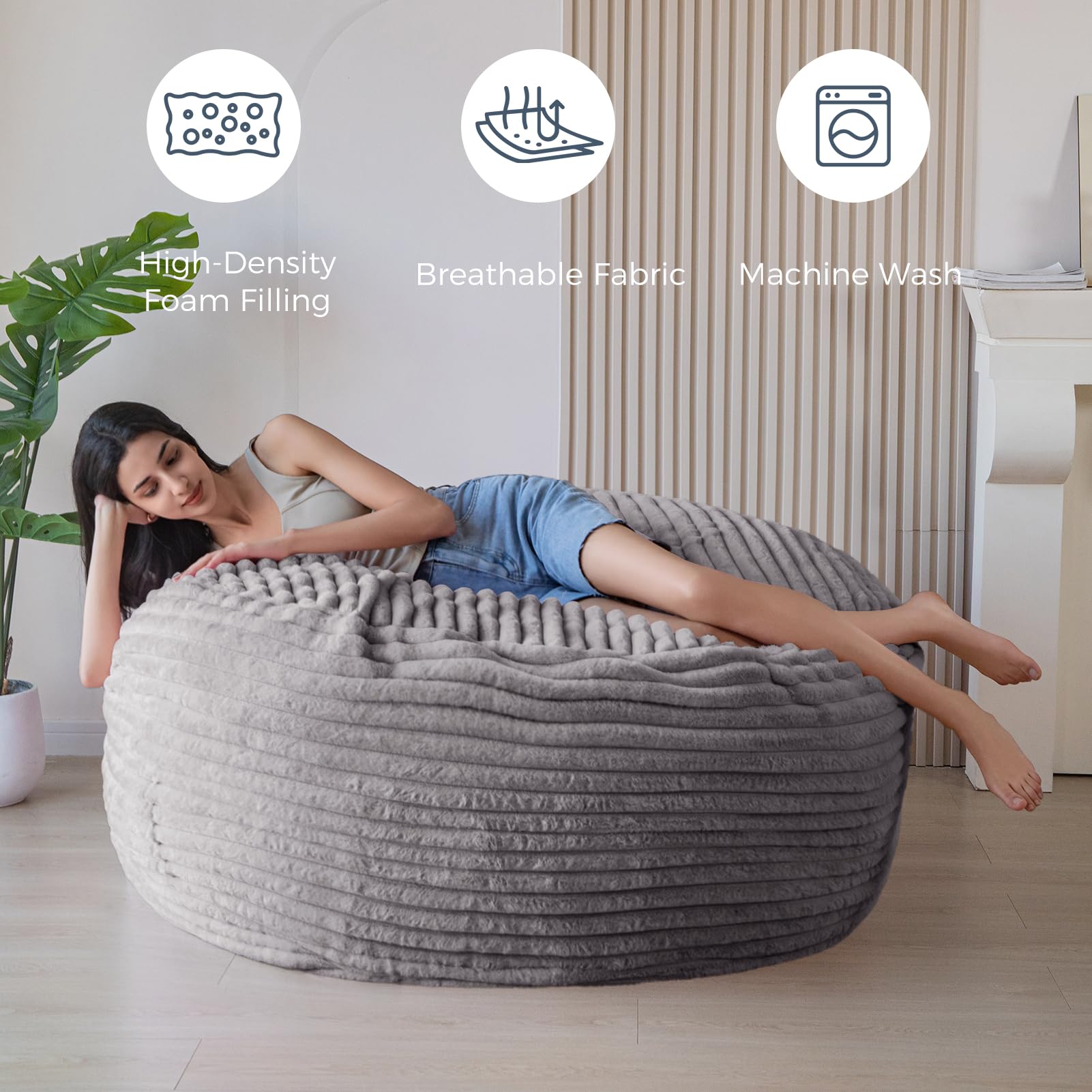 MAXYOYO Giant Bean Bag Chair Bed for Adults - Convertible Beanbag from Lazy Chair to Floor Mattress, Large Floor Sofa with High-Density Foam Filling & Machine Washable Cover - Perfect for Living Room, Bedroom, Dorm or Game Room Relaxation