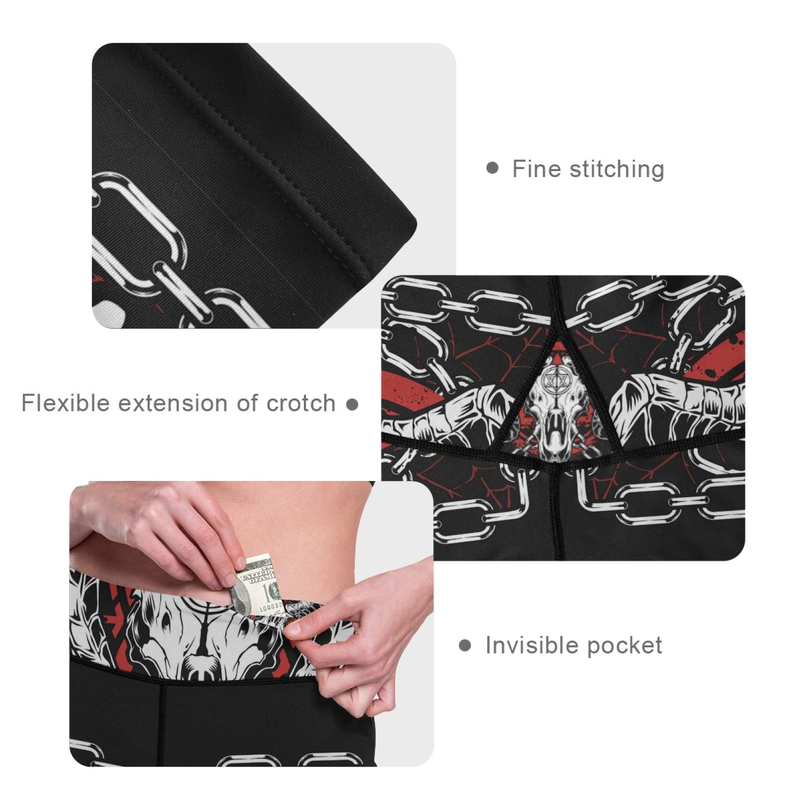 Devil Bull Skull Yoga Pants - High Waist Tummy Control Leggings for Women, Workout & Running (XXL) - Gothic Fitness Style