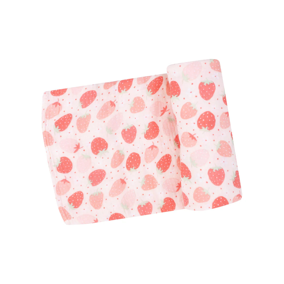 Soft Organic Cotton Strawberry Bliss Muslin Swaddle Blanket for Babies - Perfect for Newborn Swaddling, Nursing Cover & Stroller Blanket