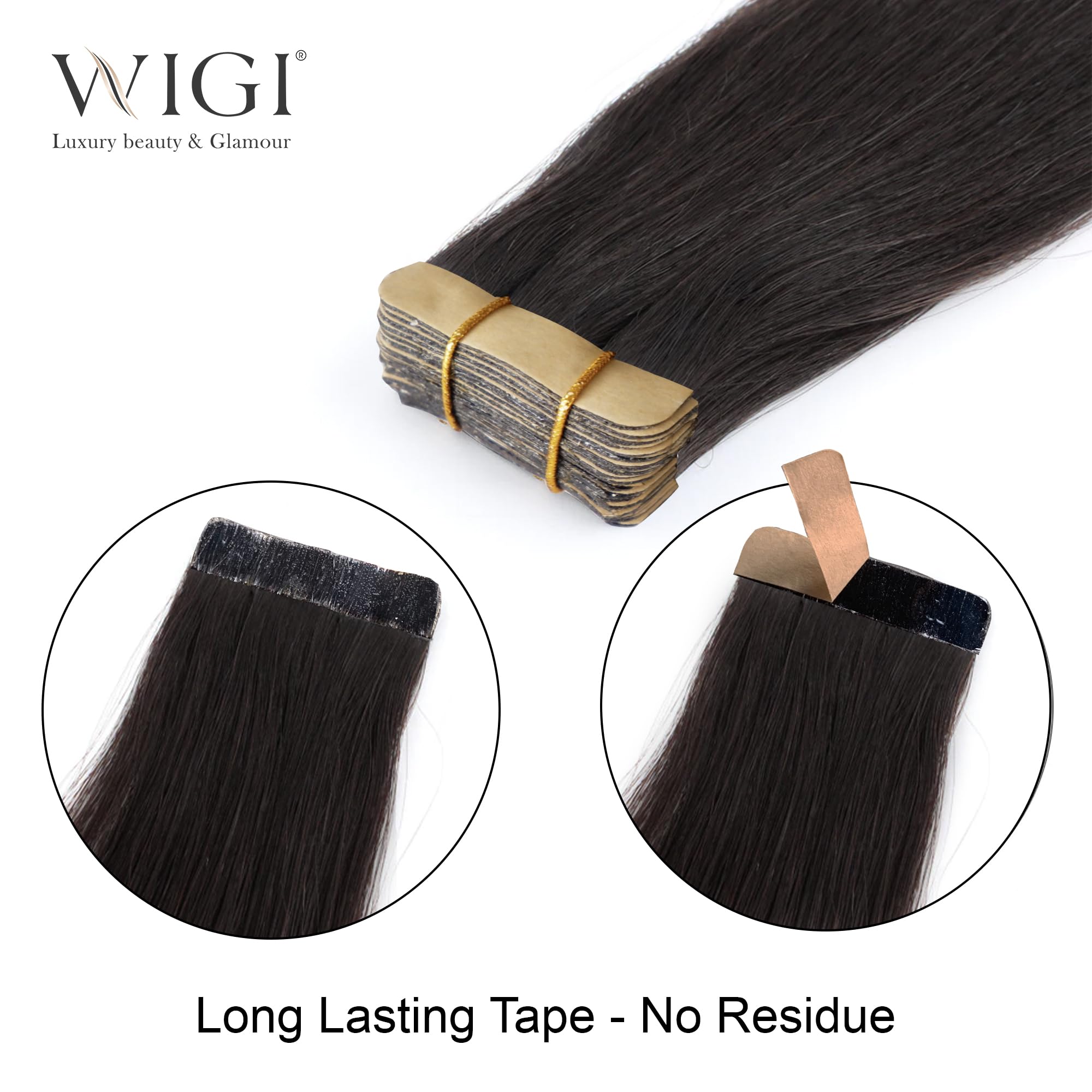 WIGI Premium Tape in Hair Extensions - 100% Real Human Hair, 20pcs Straight Seamless Skin Weft, 50g/pack, Thick Ends for Invisible Volume | Perfect for Daily Styling, Weddings & Special Occasions