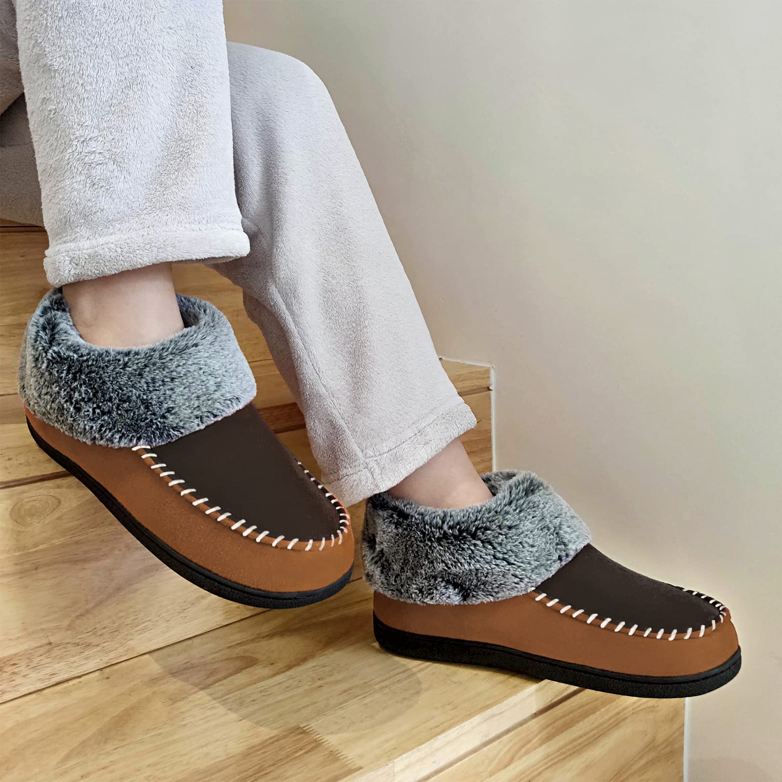 VONMAY Women's Fuzzy Plush Bootie Slippers - Warm Suede Moccasin House Shoes with Memory Foam & Non-Slip Sole for Indoor/Outdoor Wear - Perfect for Winter Comfort at Home, Office or Travel