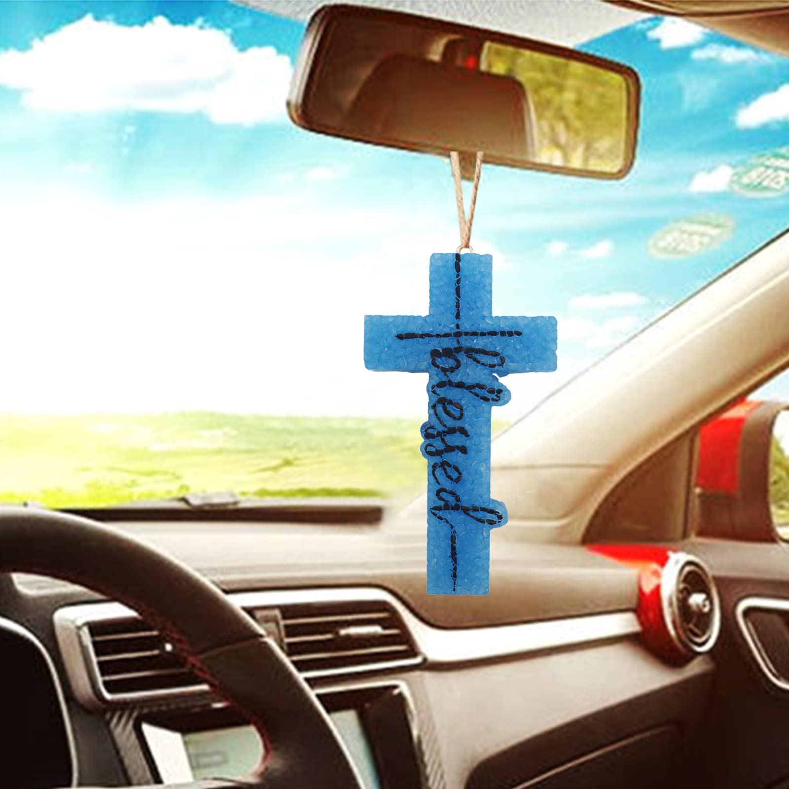2Pcs Cross Freshie Molds - Blessed & Faith Cross Pendant Car Air Freshener Molds | Large Oven-Safe Silicone Molds for Aroma Beads, Resin Crafts & DIY Gifts | Perfect for Car Fresheners, Home Decor & Holiday Presents