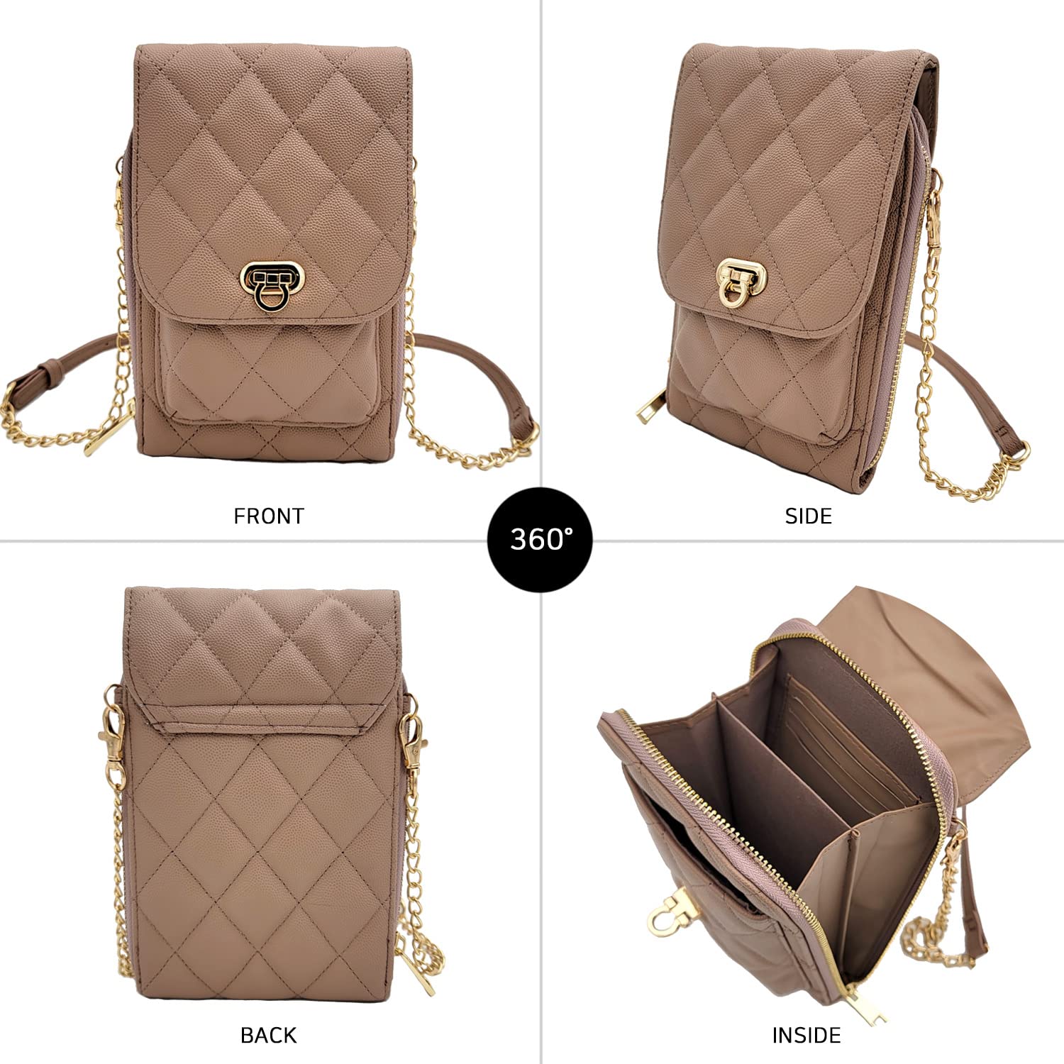 Vegan Leather Phone Crossbody Bag for Women - Small Mini Shoulder Wallet Card Holder Quilted Purse | Perfect for Travel, Shopping, and Everyday Use
