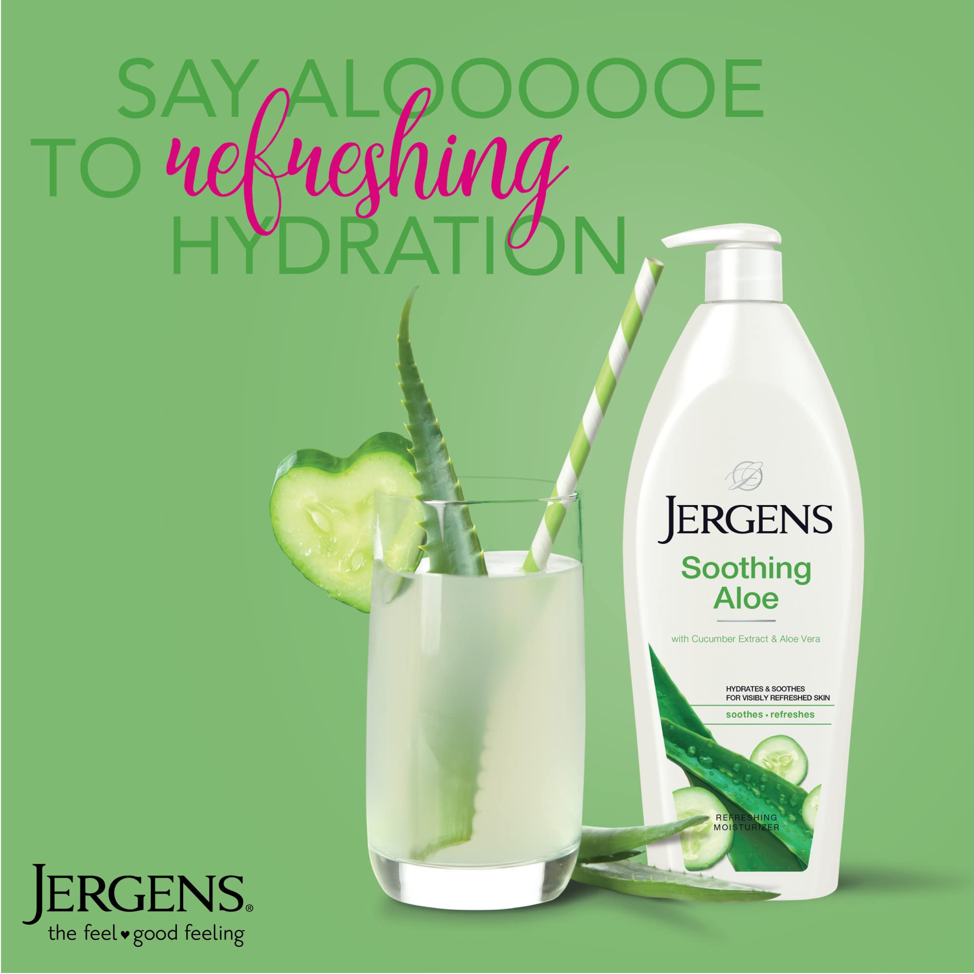 Jergens Soothing Aloe Vera Body Lotion & Hand Moisturizer - Hydrating Cucumber Extract, Dermatologist Tested, 21 Oz - Perfect for Dry Skin Care & Daily Moisturizing Routine