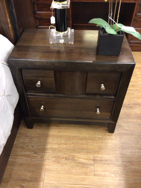 Dark Wood Two Drawer Nightstand - Modern Bedside Table with Storage for Bedroom, Living Room & Office - Perfect for Lamps, Books & Essentials