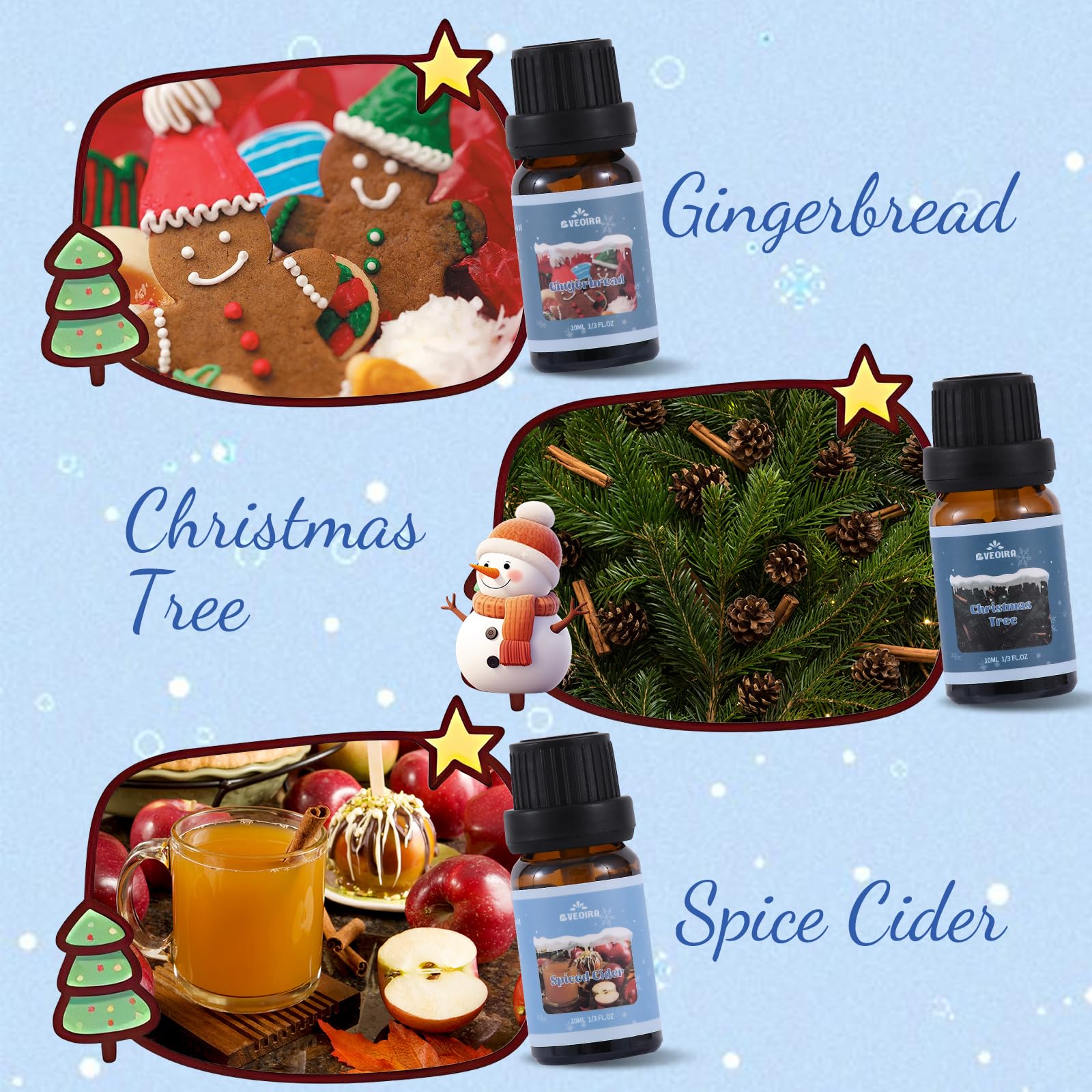 AVEOIRA Christmas Essential Oils Set - 6 Winter Fragrance Oils (Cinnamon, Gingerbread, Christmas Tree) for Diffusers, Candles & Soap Making | Holiday Home Scenting, DIY Gifts & Aromatherapy