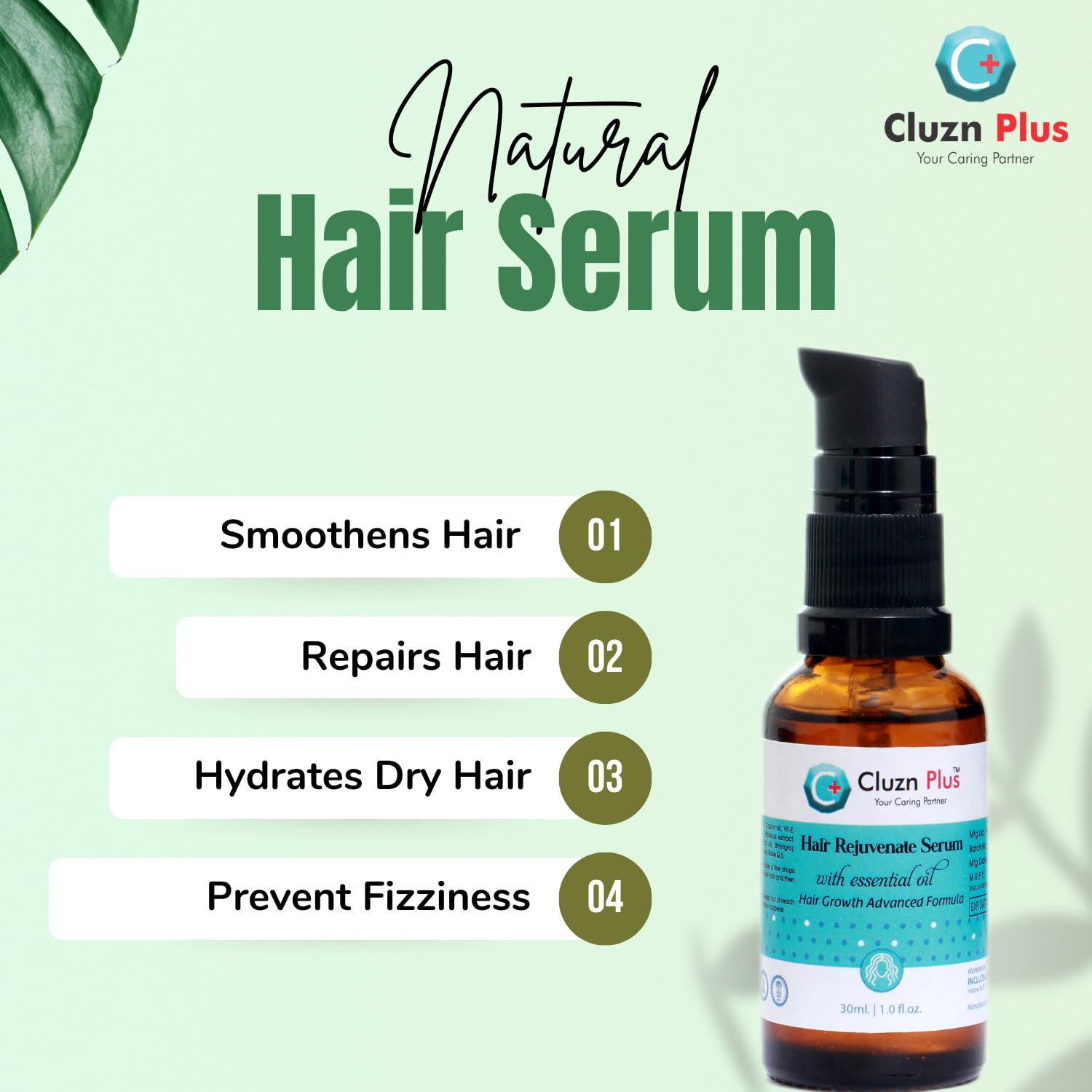 Cluzn Plus Hair Rejuvenate Serum for Women & Girls - 30ml | Essential Oil Enriched with Advanced Hair Growth Formula | Organic Treatment for Hair Loss | Promotes Healthy, Shiny Hair Growth | Perfect for Daily Scalp Care & Thinning Hair Solutions