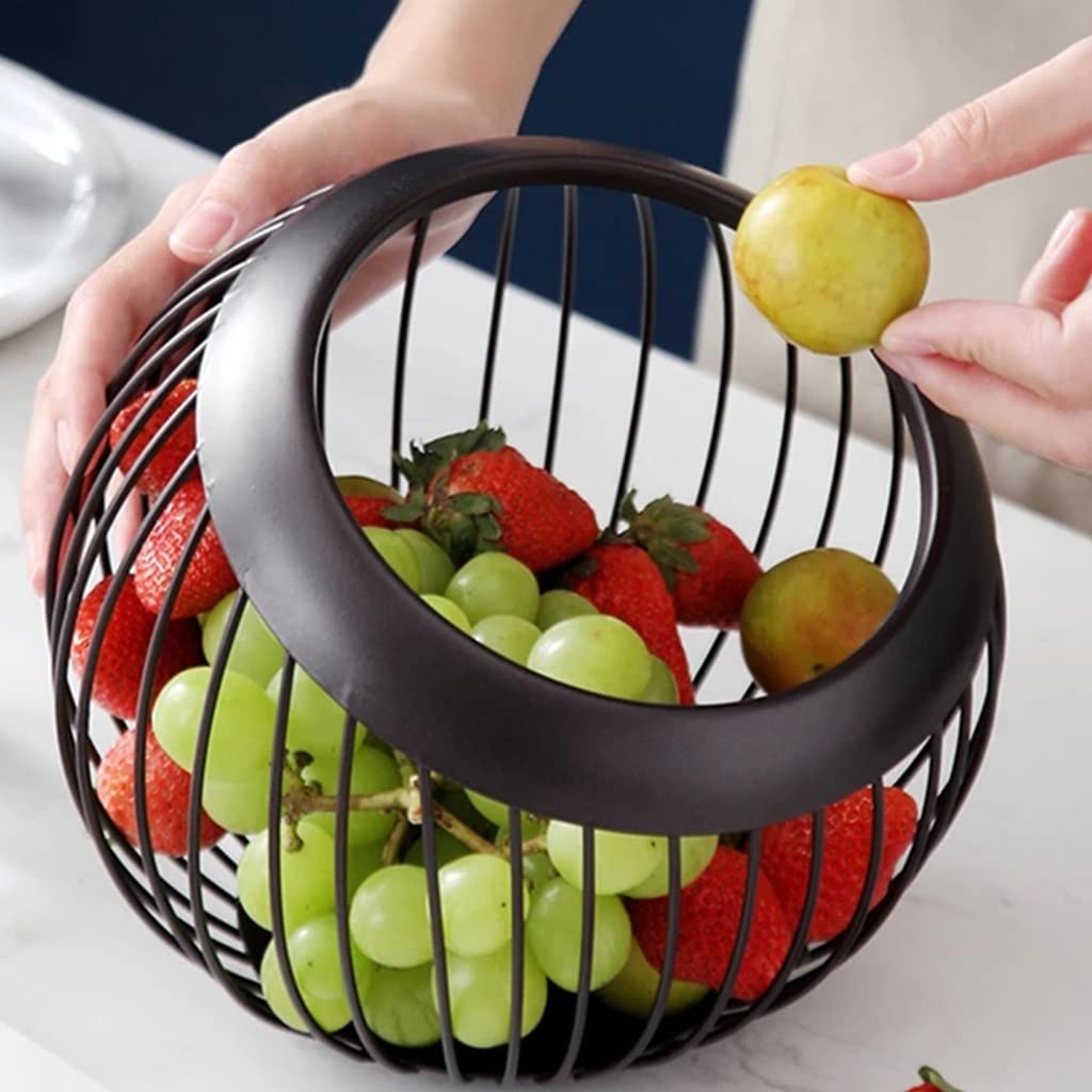 Stainless Steel Wire Fruit Basket - Large Black Metal Fruit Bowl with Drain Holes for Kitchen Counter, Dining Table, or Office Snack Storage - Organizes Fruits, Vegetables, Coffee Pods & More