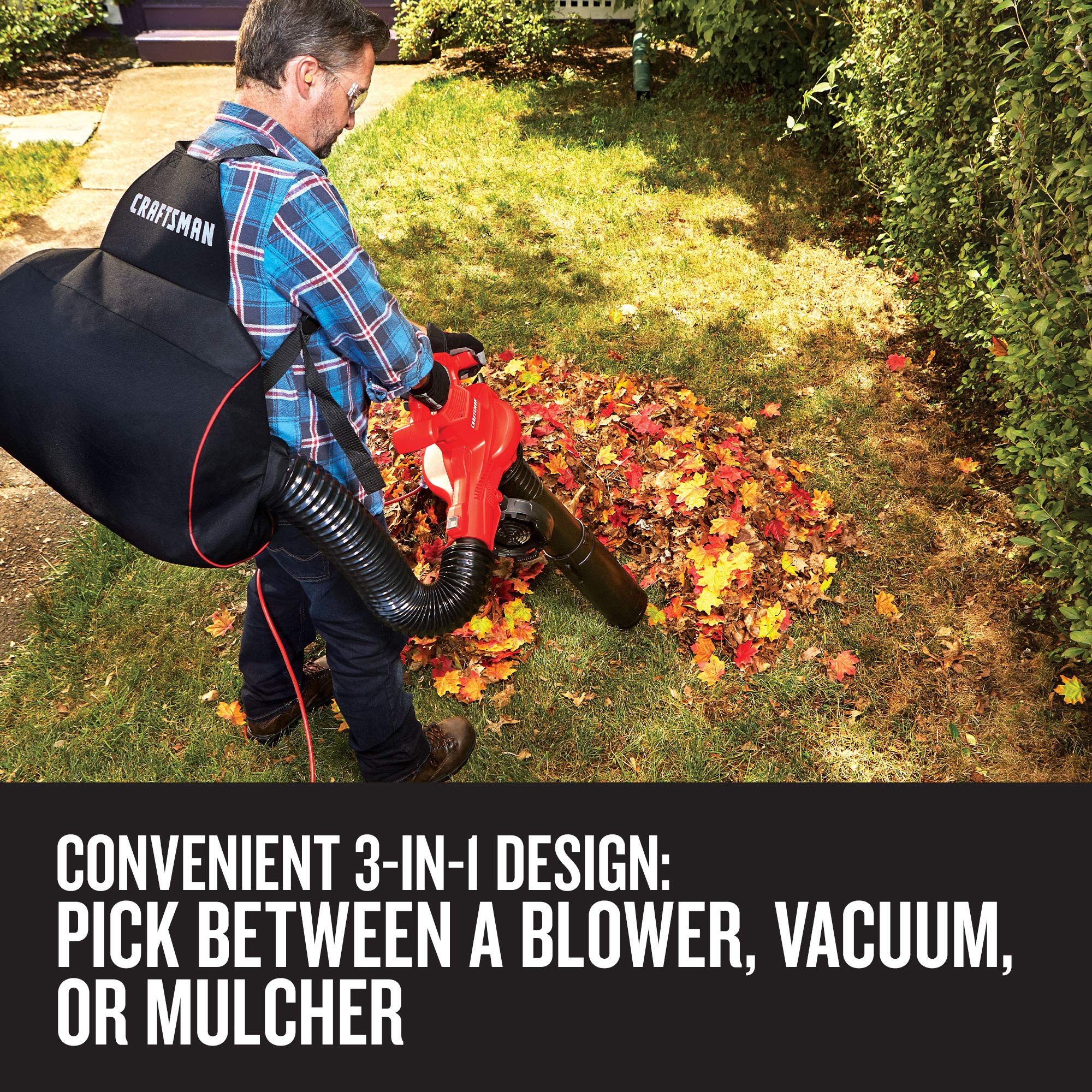 CRAFTSMAN 3-in-1 Leaf Blower, Vacuum & Mulcher - 230 MPH, 12 Amp Corded Electric (CMEBL700) for Yard Cleaning, Lawn Maintenance & Leaf Removal