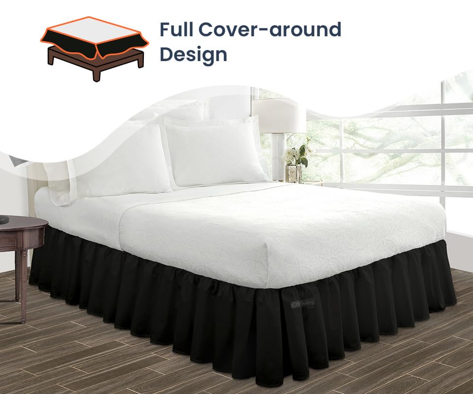 16 Inch Ruffled Bed Skirt - Microfiber Dust Ruffle for California King Beds | Fade & Wrinkle Resistant, Anti-Static | Extra Storage Space Under Bed | Elegant Black Bedroom Decor - Perfect for Guest Rooms & Master Bedrooms