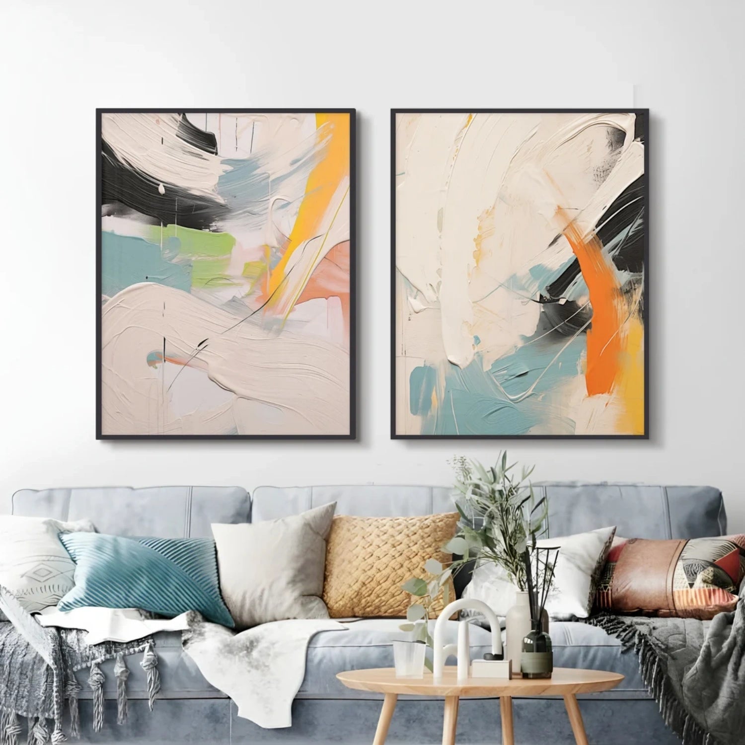Abstract Painting Set of 2 - Modern Wall Art for Living Room & Bedroom Decor | #AB411 | Handmade Canvas Artwork for Home & Office Interior Design