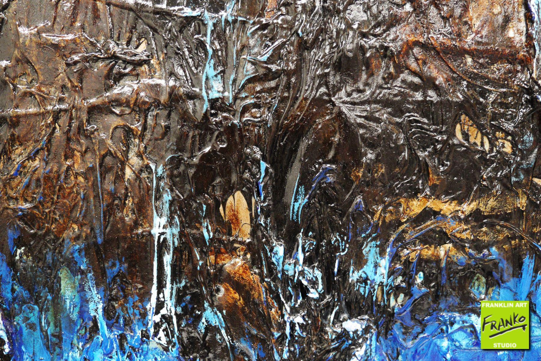 Blue Evolution 140cm x 100cm Blue Brown Textured Abstract Canvas Art - Modern Wall Decor for Living Room, Bedroom & Office