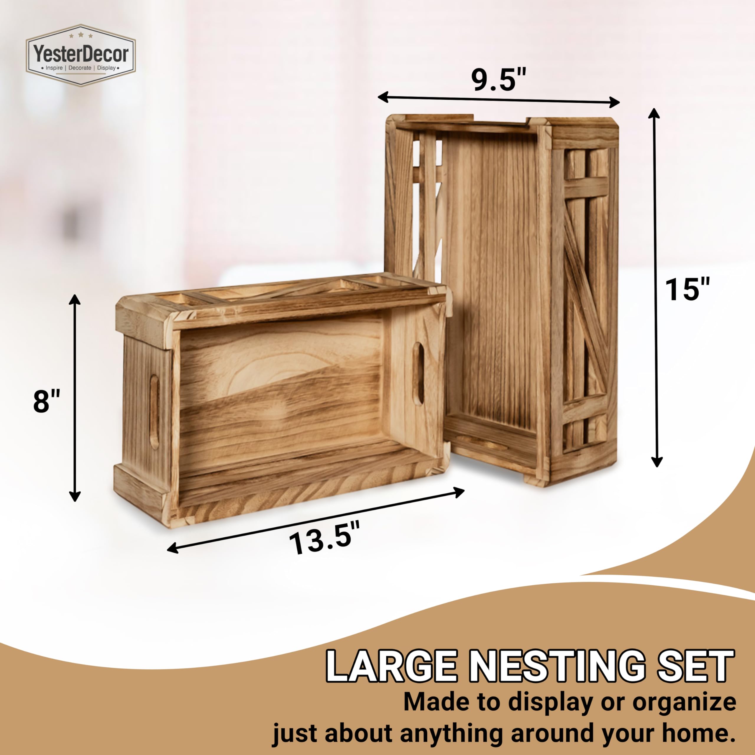 Rustic Wooden Crate for Kitchen Countertop Organization - Fruit & Vegetable Storage Basket Set with Versatile Display & Storage, Perfect as Fruit Holder, Snack Station, and Home Decor for Farmhouse Kitchens