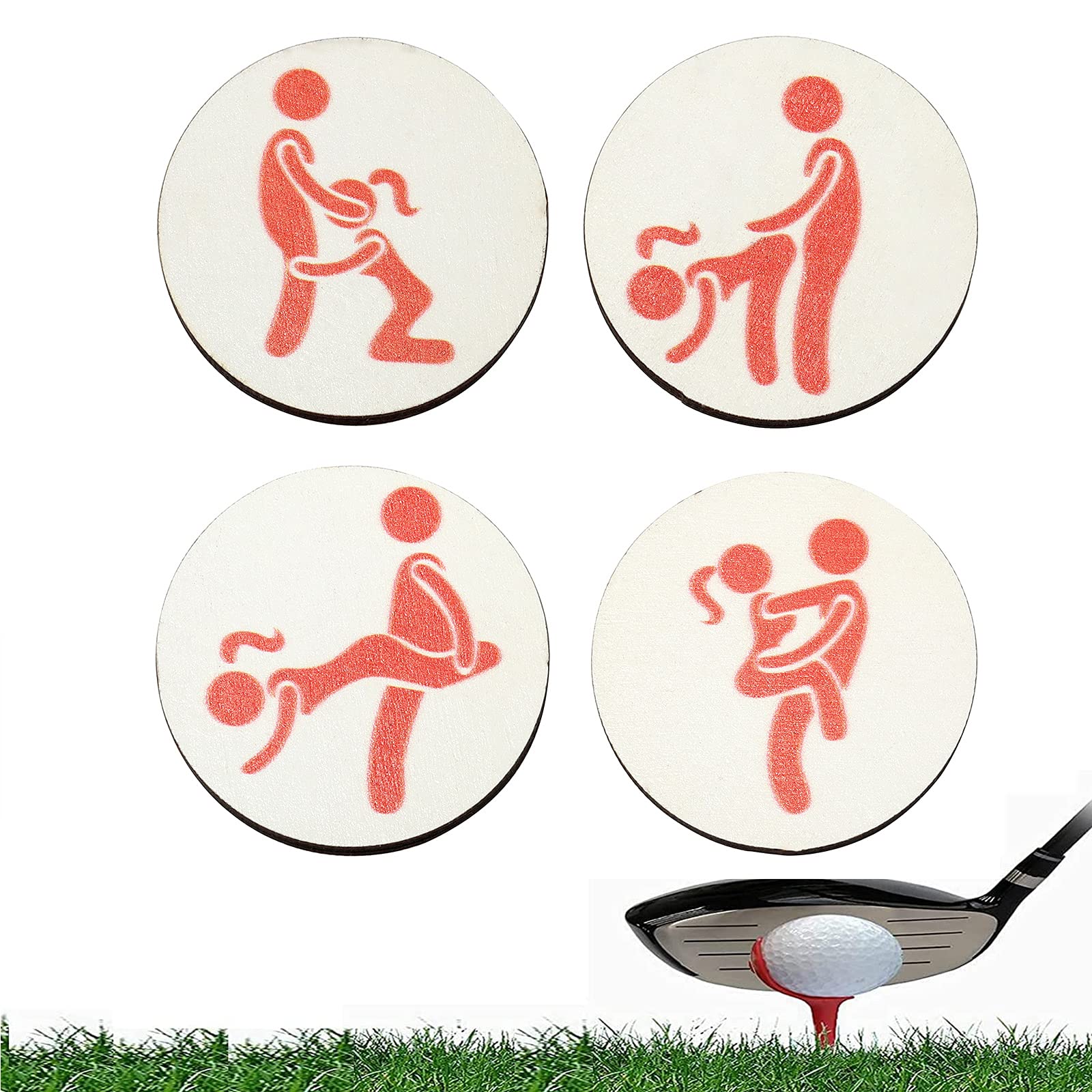 Funny Golf Ball Markers Set of 4 - Wooden Alignment Tools with Adult Humor for Men | Handmade Personalized Golf Accessories | Perfect Gift for Golf Lovers (Great for Golf Courses, Tournaments & Gag Gifts)