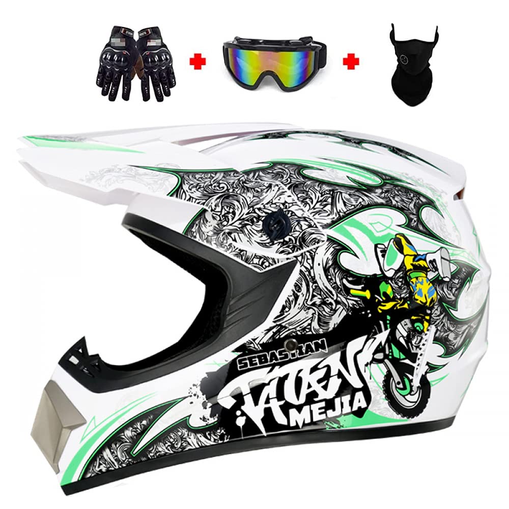 **CXKS DOT Certified Adult Motorcycle Offroad Helmet - Full Face Motocross Helmet for Men & Women - Dirt Bike, ATV, Downhill Riding - Includes Mask, Goggles & Gloves (Ideal for Trail Riding, Motocross Racing & Adventure Tours)**