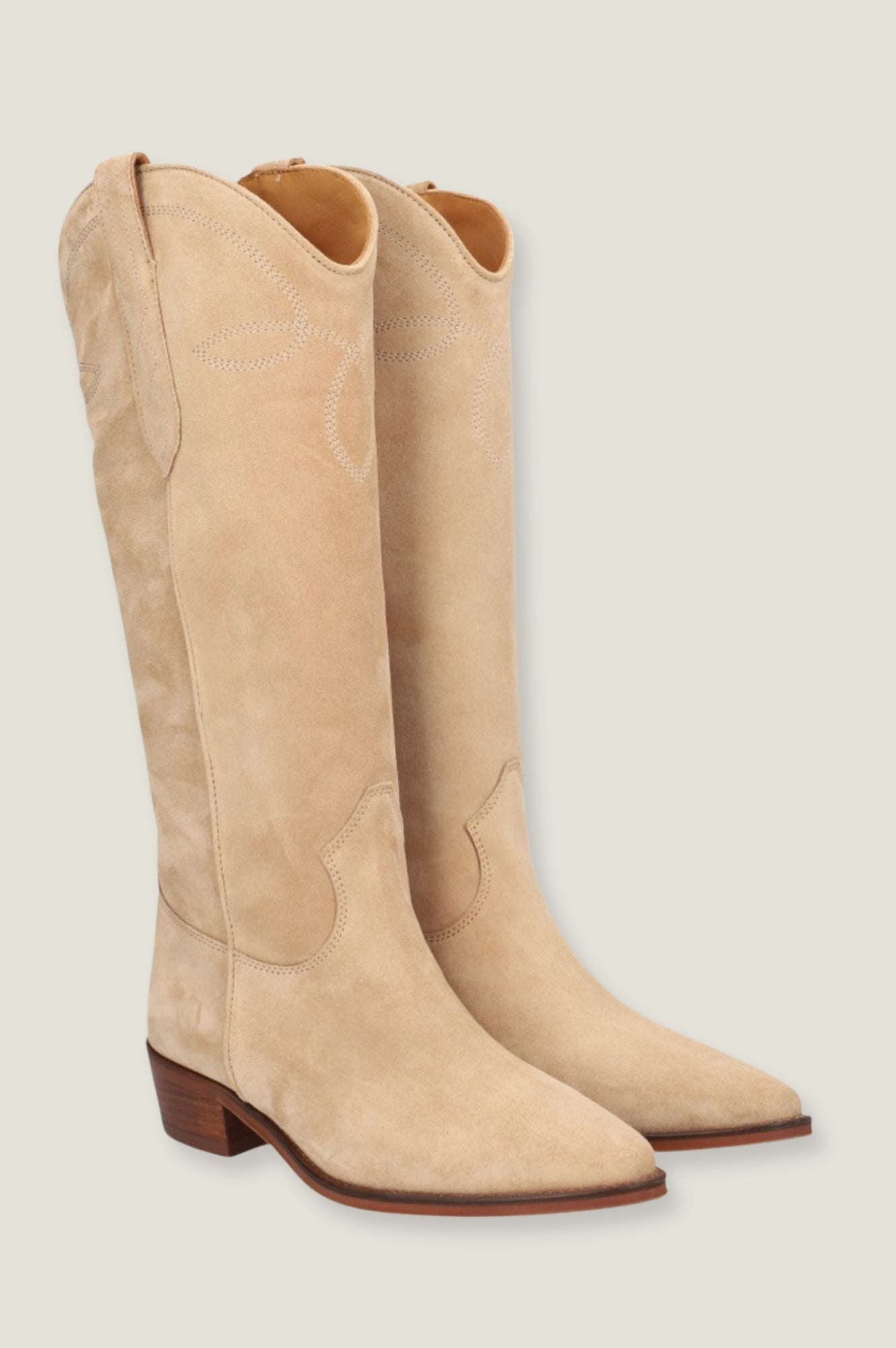 ALPE Cecille Women's Knee High Cowboy Boots in Beige - Western Fashion, Country Style, Comfortable Riding Boots for Everyday Wear and Outdoor Activities