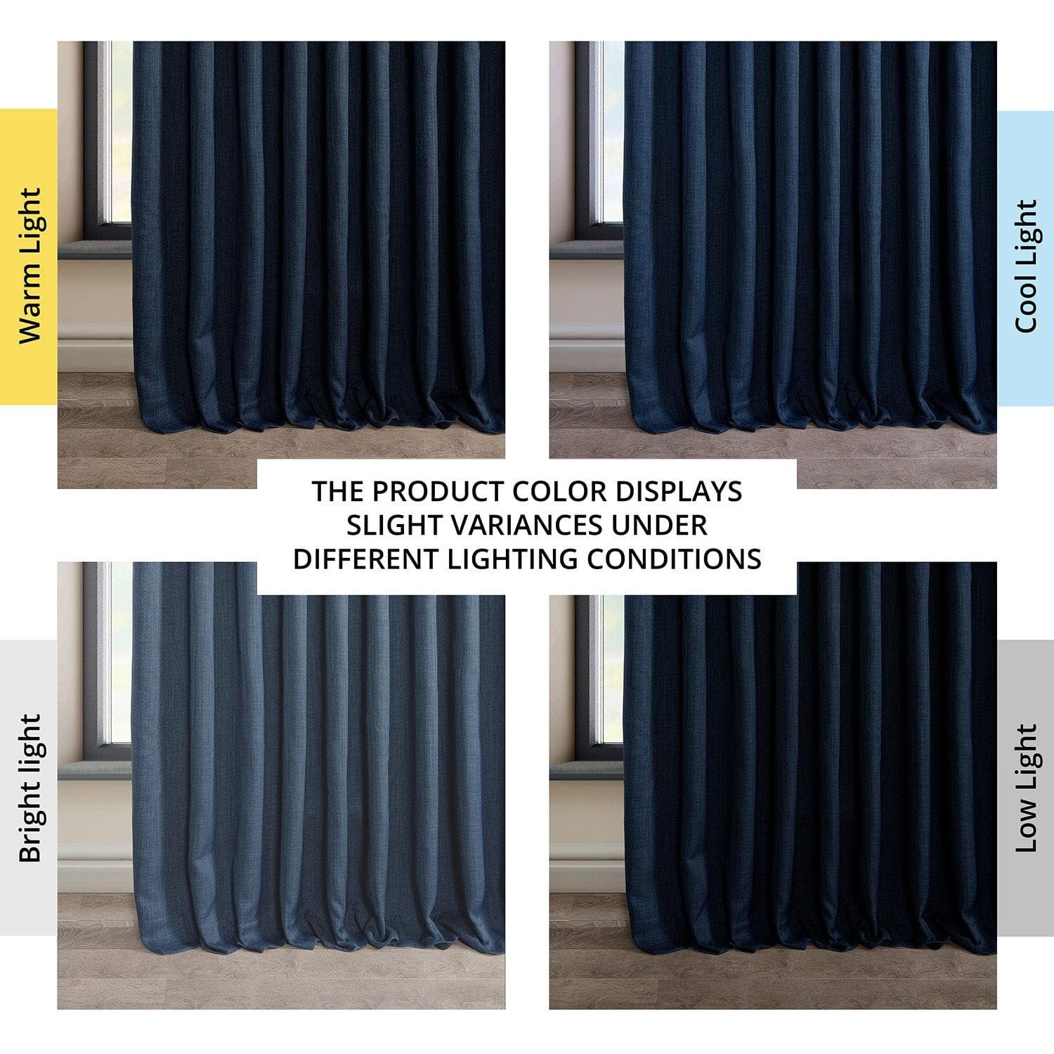 Indigo Extra Wide Textured Faux Linen Room Darkening Curtains - Blackout Window Drapes for Bedroom, Living Room & Home Theater