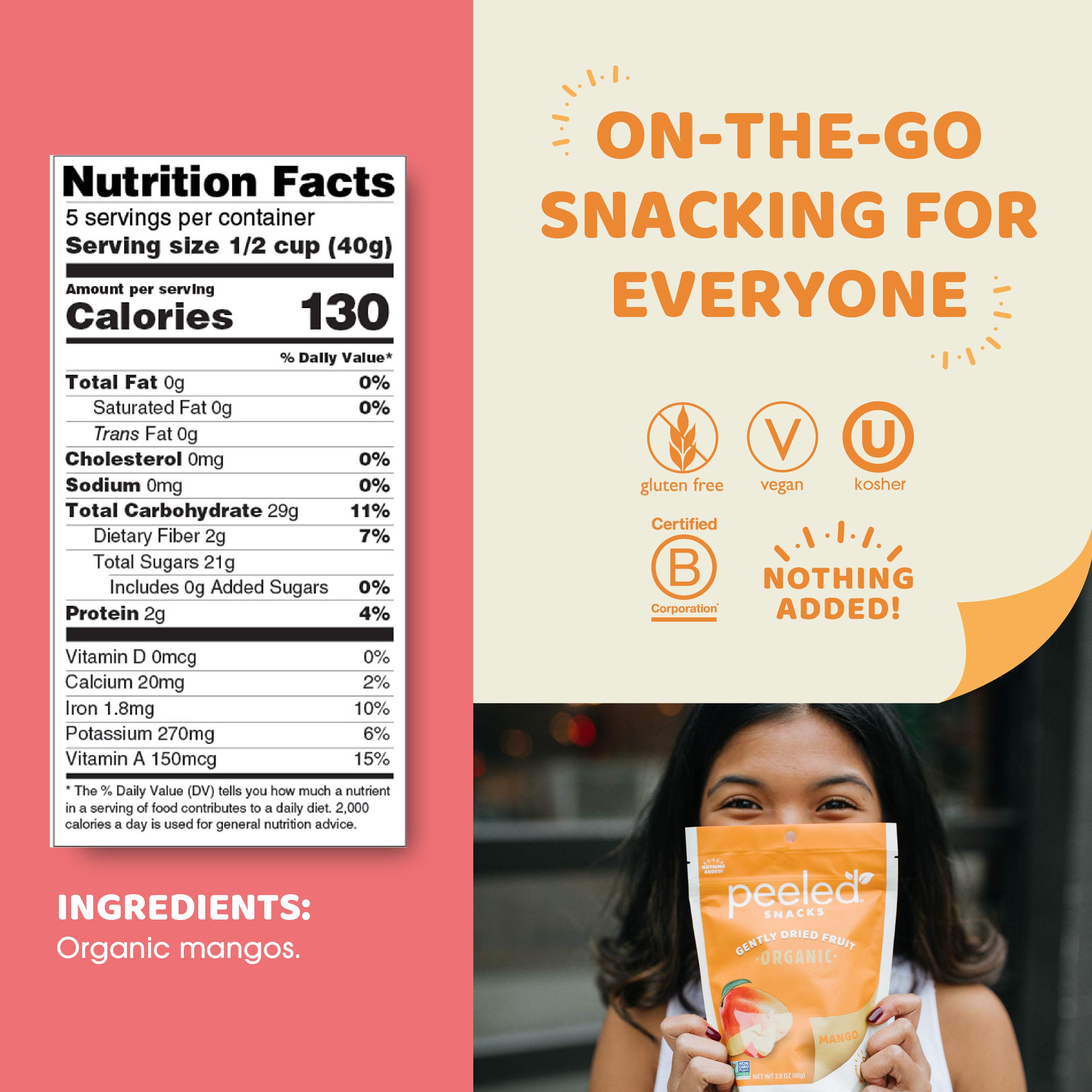 Organic Dried Mango Snacks - Vegan, Gluten-Free, Non-GMO Healthy Fruit Treats for Kids & Adults - 7 Oz Pack - Perfect for Lunchboxes, Hiking, Travel & Office Snacking