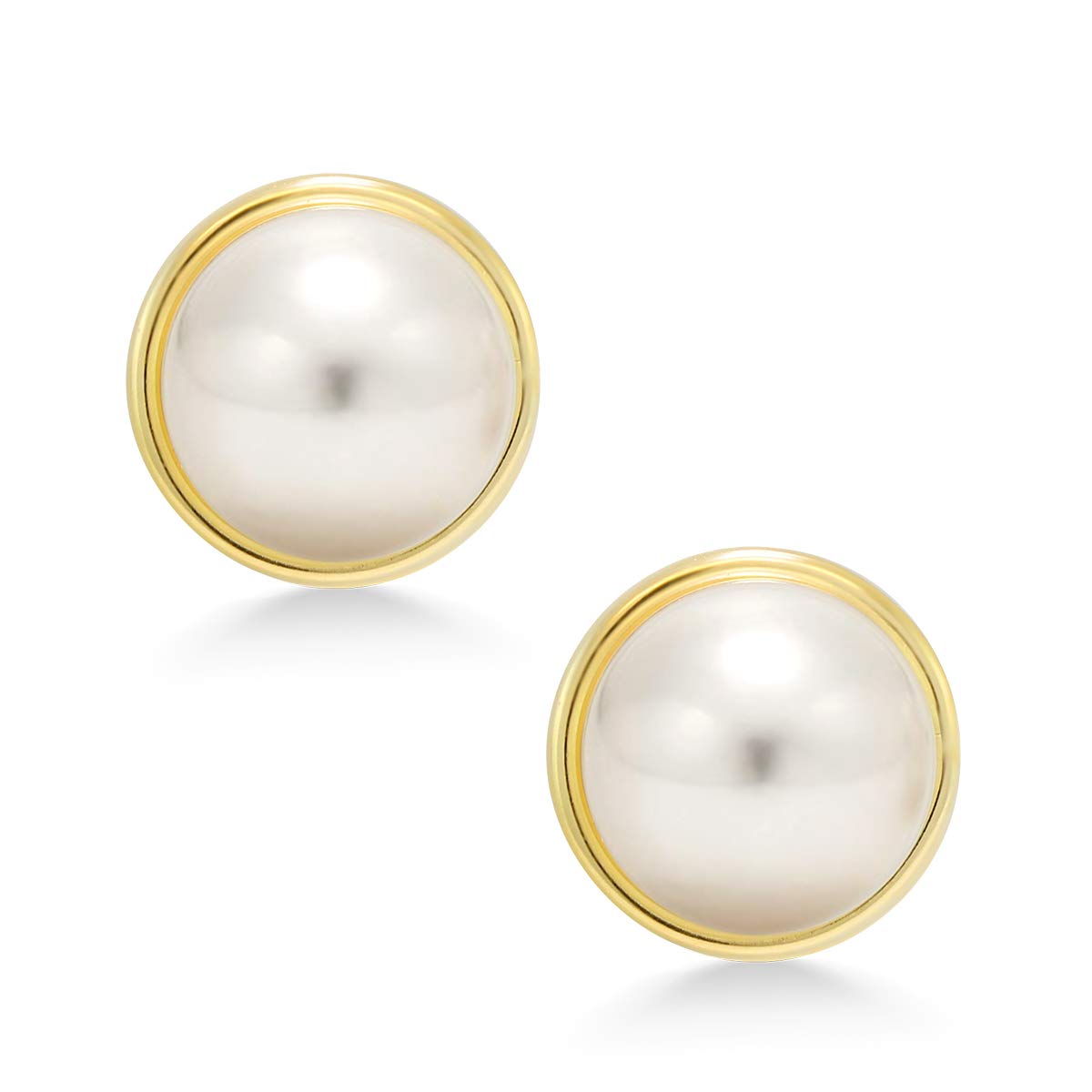 14K Yellow Gold 8MM White Button Cultured Freshwater Pearl Stud Earrings for Women - Elegant Jewelry Gift for Brides, Anniversaries & Special Occasions