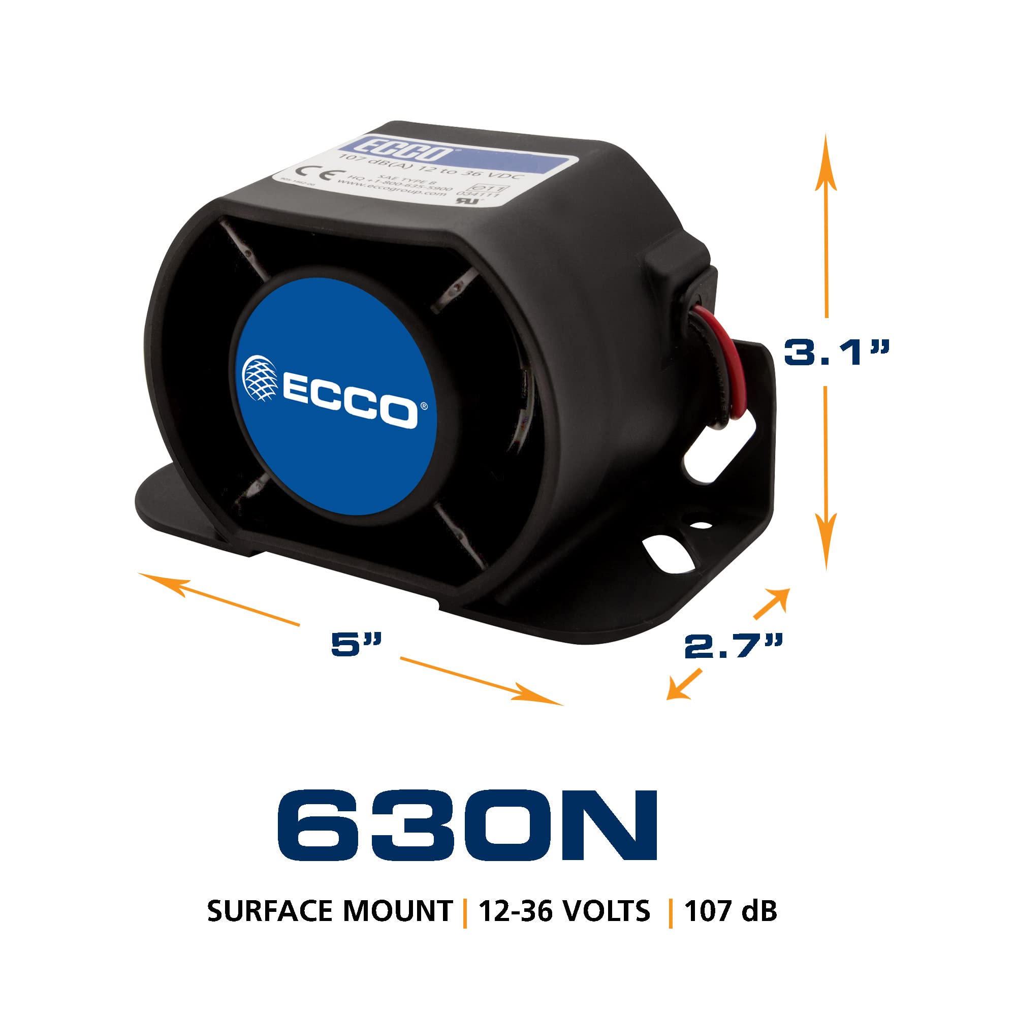 Ecco 630N Back-Up Alarm - Heavy Duty Truck & Equipment Reverse Beeper - OSHA Compliant Safety Alert System for Construction Sites, Warehouses & Parking Lots