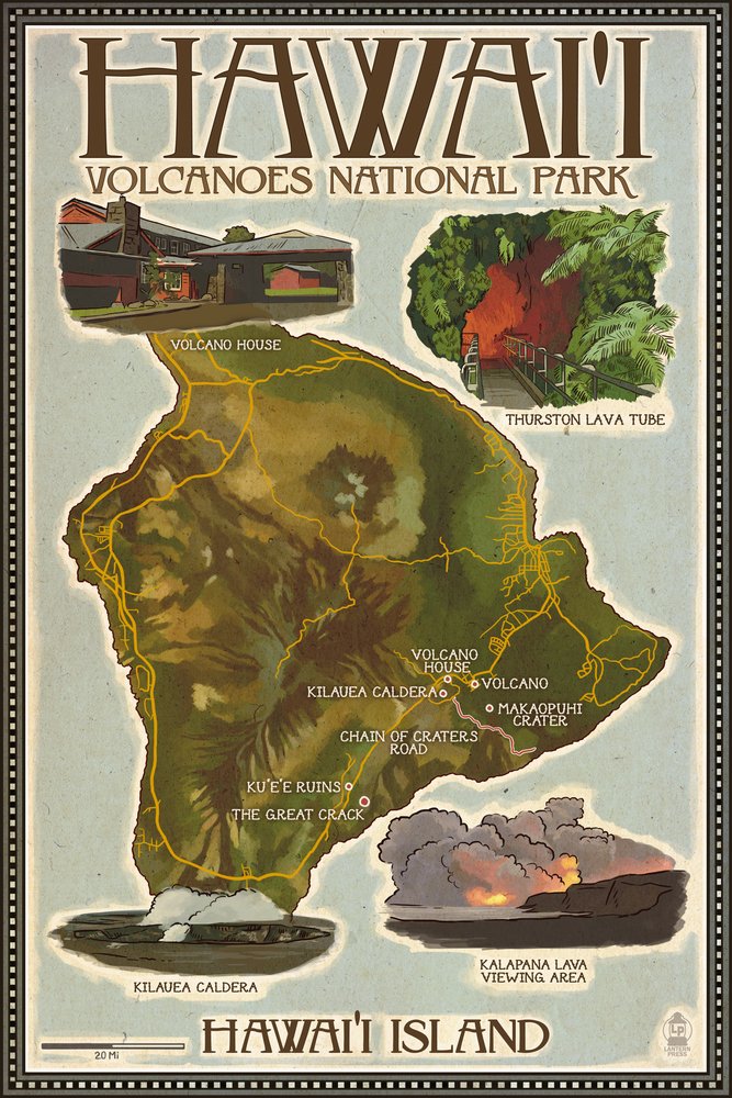 Hawaii Volcanoes National Park Map - 24x36 Signed Art Print Poster - Wall Decor for Home, Office & Classroom - Perfect for Travel Enthusiasts & Nature Lovers
