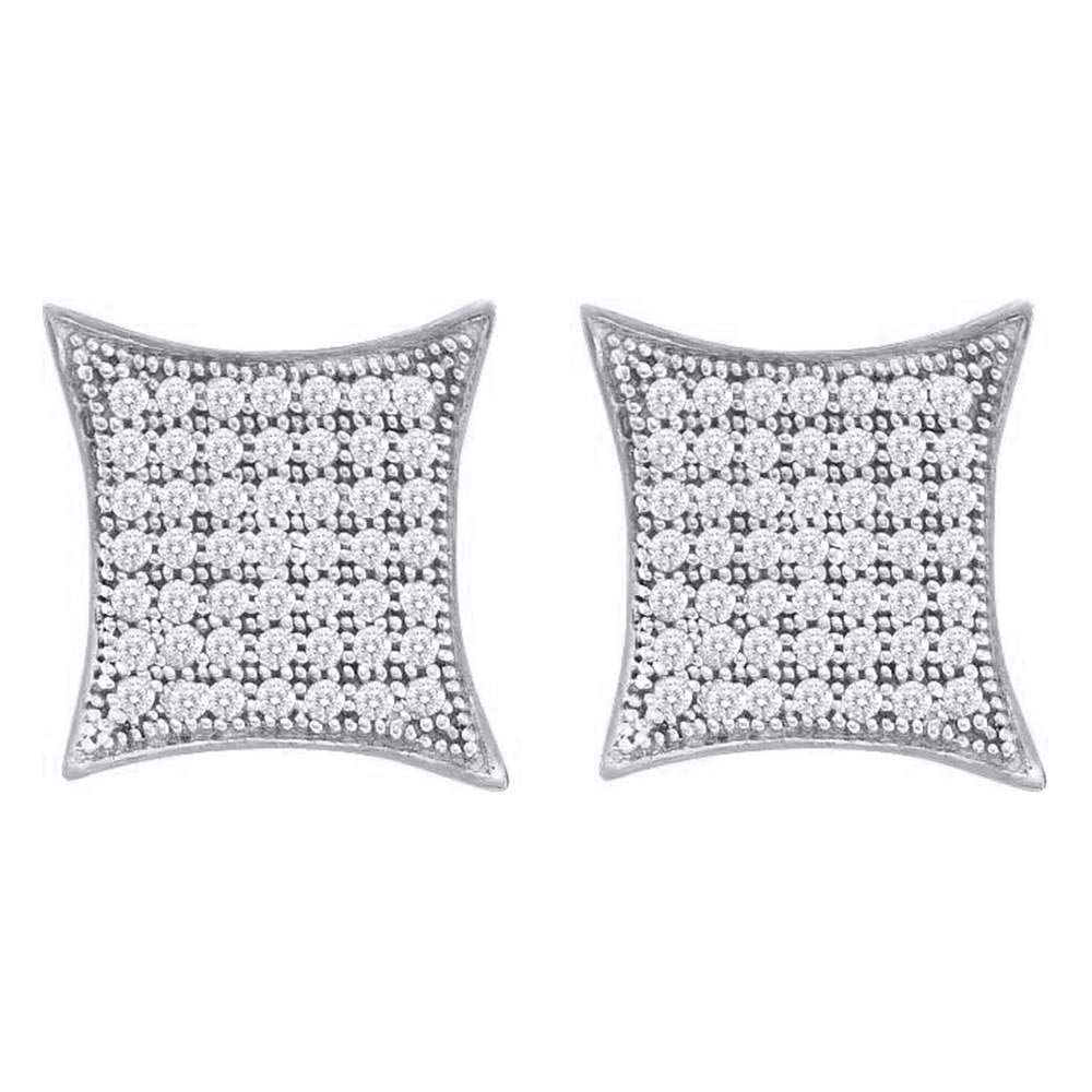 10K White Gold Women's Round Diamond Square Kite Cluster Earrings 3/8 CTTW – Elegant Jewelry for Weddings, Parties & Special Occasions
