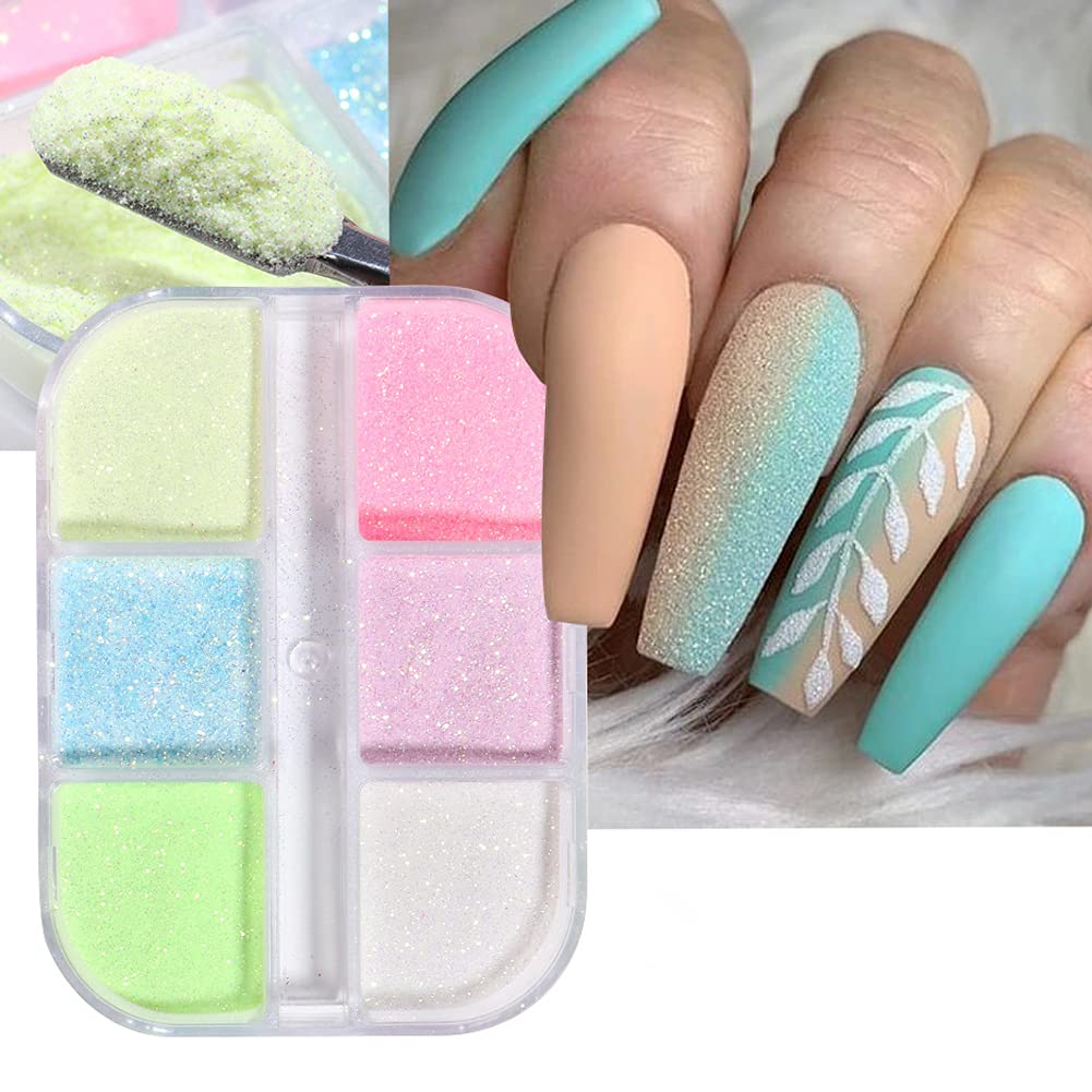 Holographic Luminous Glitter Nail Powder Set - 6 Grid Fluorescent Pigments for Nail Art, Manicure & Decoration | Mermaid Sparkle Dust for Professional & DIY Nail Designs - Perfect for Parties, Salons & Special Occasions