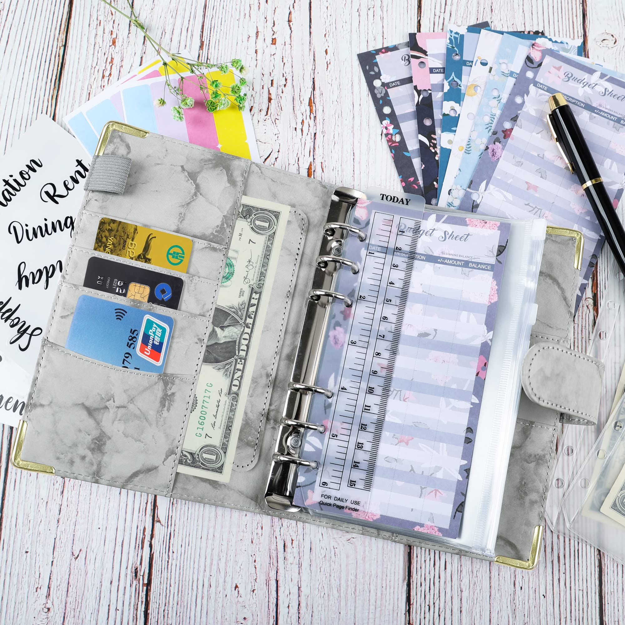 A6 Money Saving Budget Binder with Cash Zipper Envelopes & 12 Budget Cards - Gray | Personal Finance Organizer for Cash Envelope System | Perfect for Budget Planning, Bill Tracking, and Financial Goal Setting