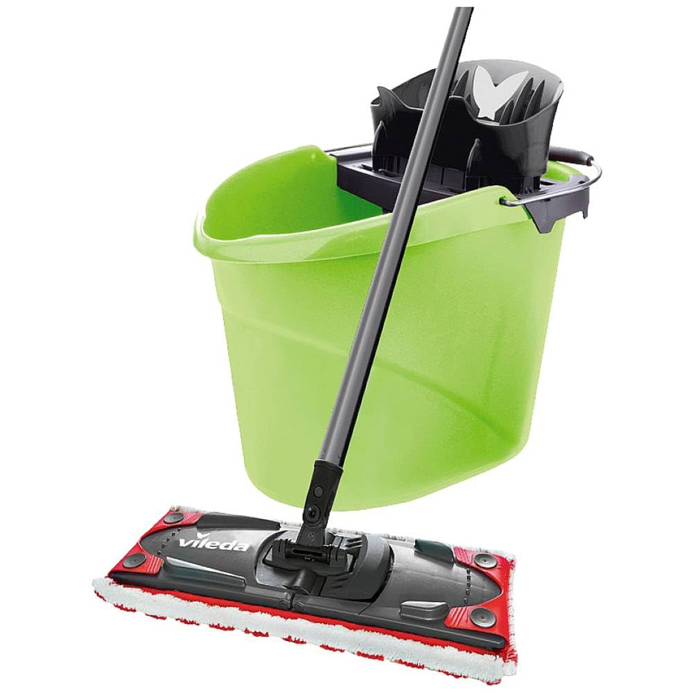 Vileda Ultramat 2-in-1 Floor Cleaning Set - Plastic Microfiber Mop with Washable Pads (Green, 29.5 x 45 cm, 2-Pack) - Ideal for Hardwood, Tile & Laminate Floors