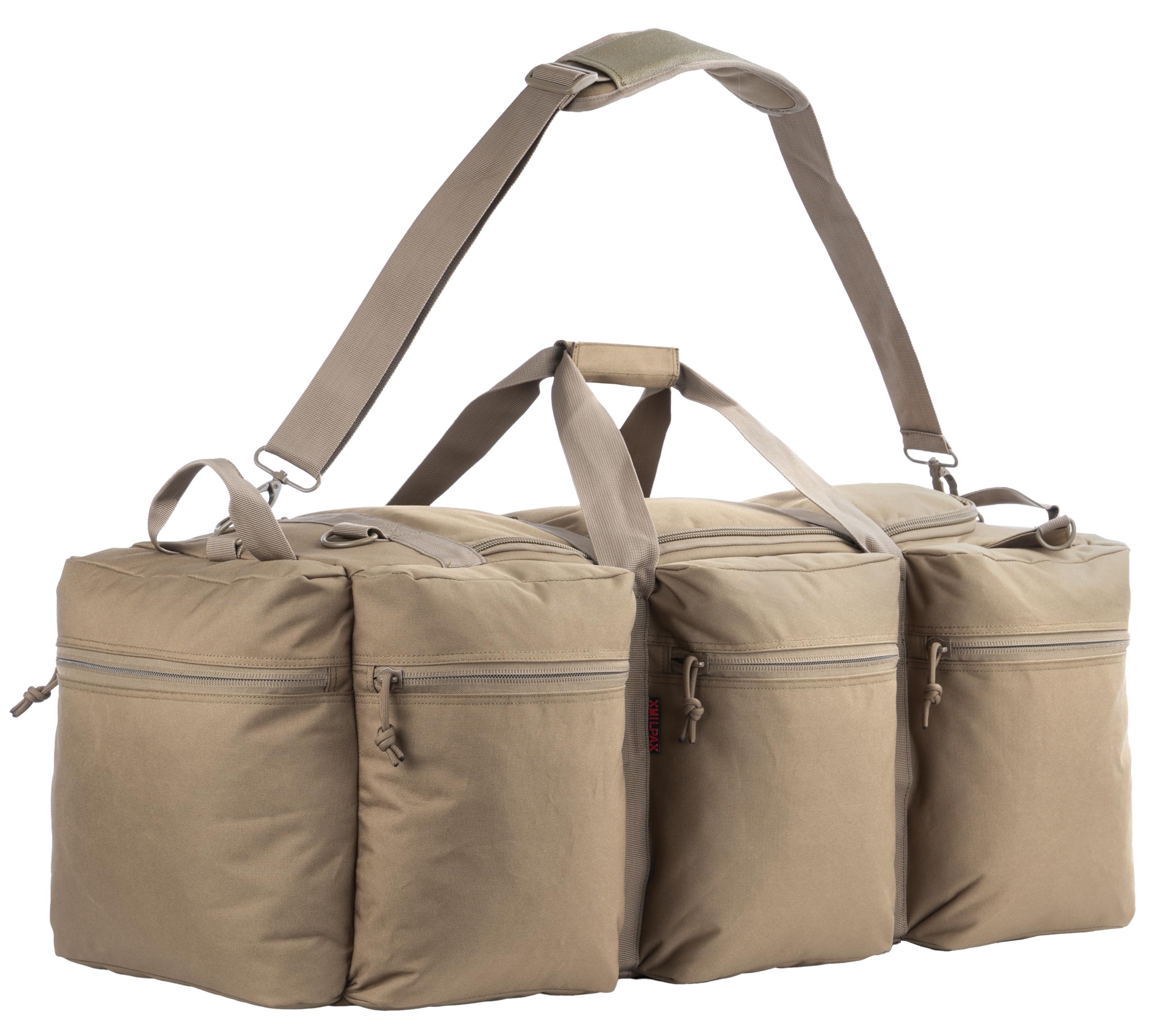 XMILPAX 100L Large Military Duffle Bag - Heavy Duty Deployment Duffel for Travel, Sports Equipment & Gym Gear - Detachable Backpack Straps - Coyote Tan - Perfect for Camping, Hiking & Military Use