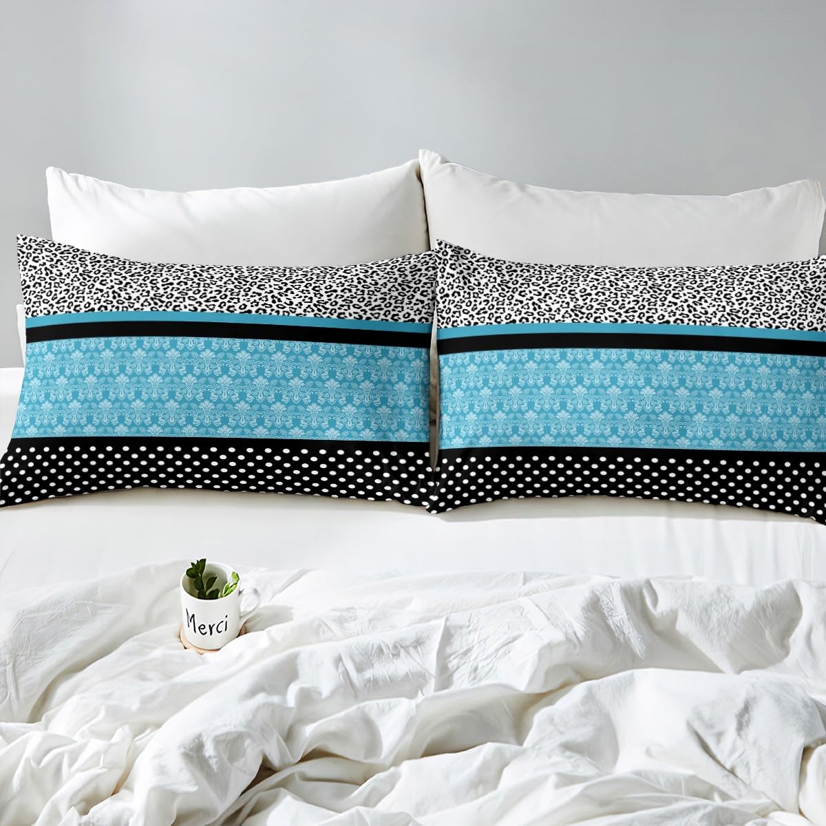Leopard Print Bed Sheet Set Full - Teal Boho Paisley Cheetah Bedding with Black & White Polk Dots | 4-Piece Animal Print Sheet Set for Kids, Girls & Teens | Bohemian Floral Wildlife Fitted & Flat Sheets | Perfect for Teen Bedrooms, Dorm Decor & Boho Chic Home Styling
