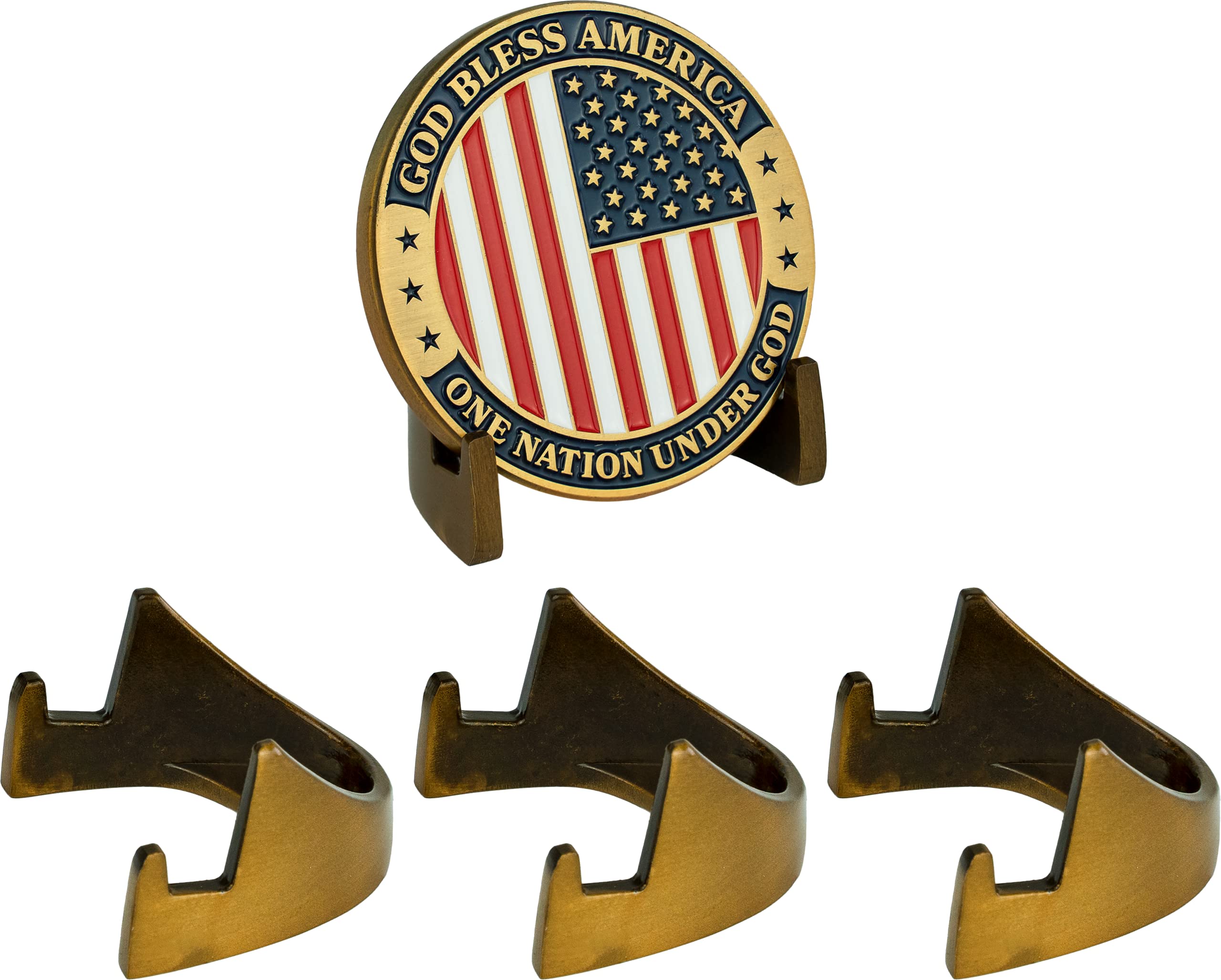 Bronze Challenge Coin Holder (3 Pack) - Military Coin Display Stand with Matte Brushed Metallic Finish | Shelf Top Coin Organizer for Veterans, Collectors & Enthusiasts | Token & Medallion Holder with 5mm Half Easel Stand | Perfect for Home Office, Military Memorabilia Display & Collection Showcase