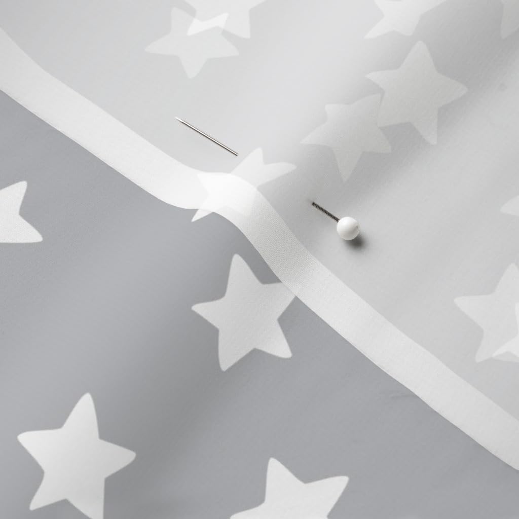Premium Spoonflower Fabric - White Stars on Gray Chiffon by The Yard | Unisex Nursery Print for Sewing Dresses, Fashion Apparel & Home Decor | Perfect for DIY Baby Clothes, Curtains & Craft Projects