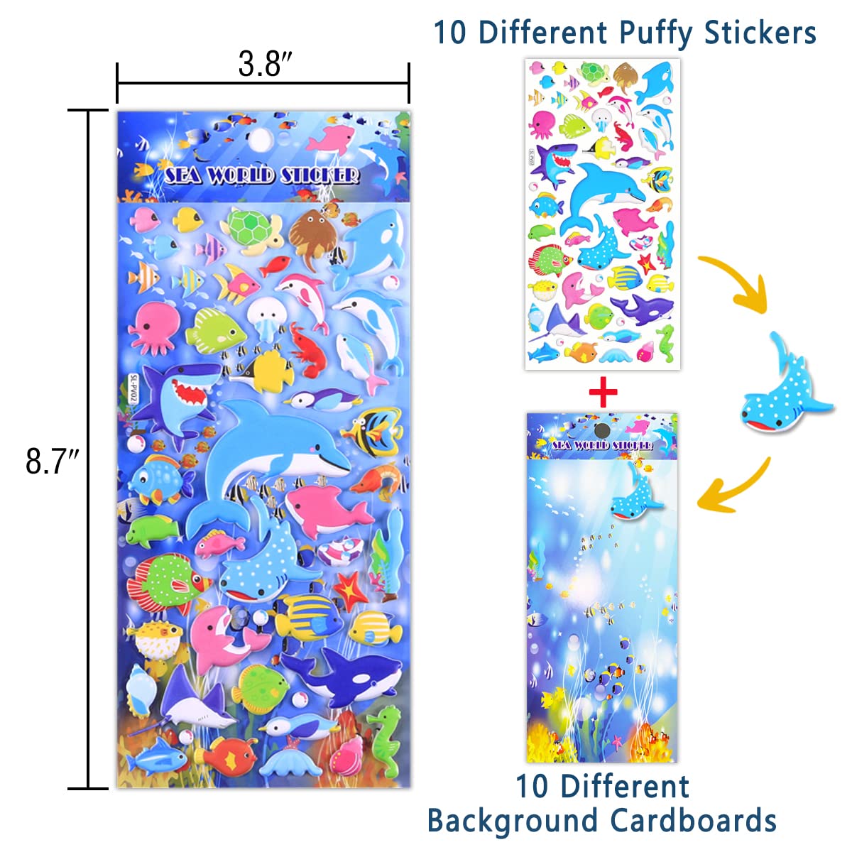 500+ 3D Puffy Ocean Animal Stickers for Kids - 10 Different Sheets Bulk Pack, Scrapbooking Supplies, Classroom Rewards, Birthday Party Favors for Boys & Girls | Perfect for DIY Crafts, School Projects, and Teacher Gifts