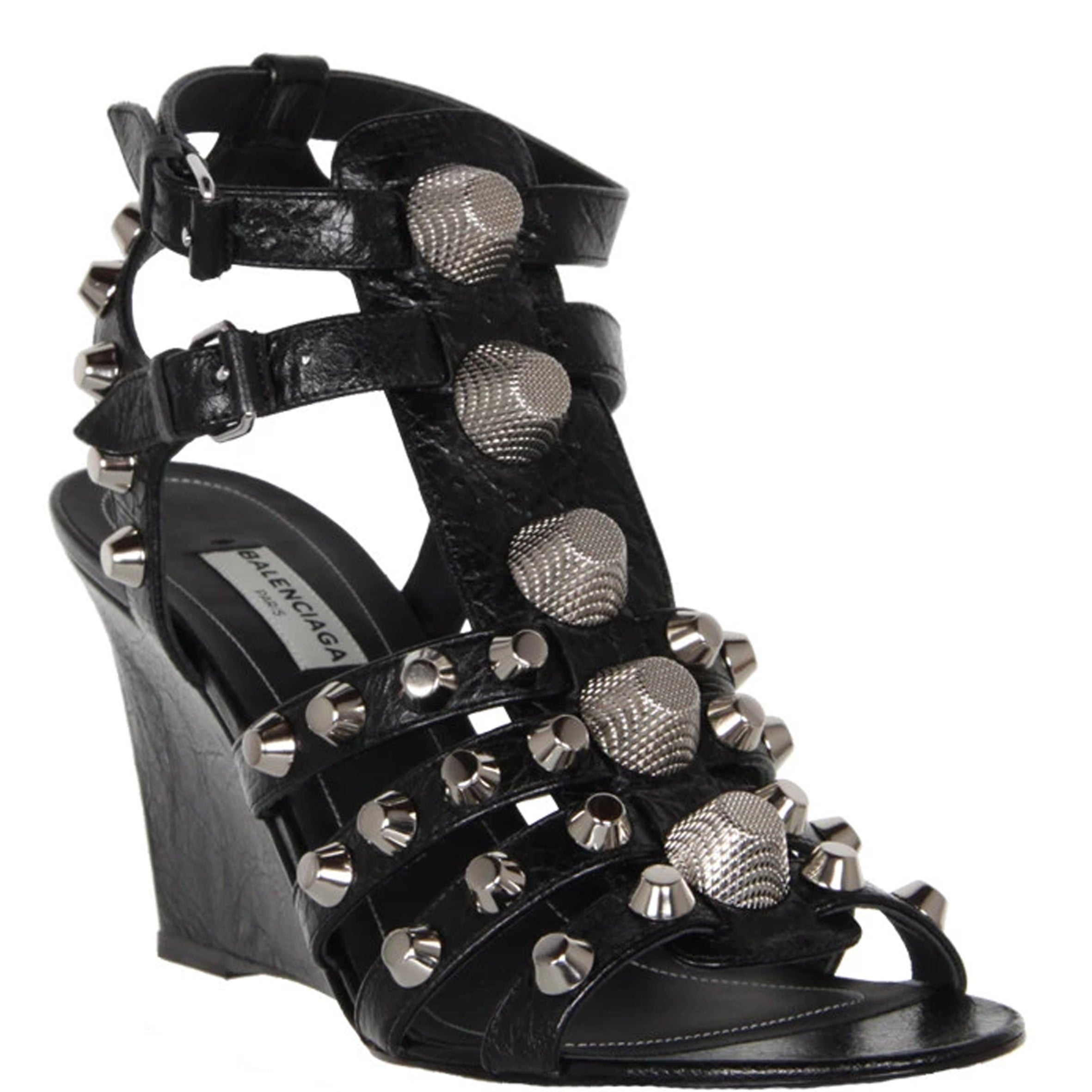 Studded Gladiator Wedge Sandals 80 G12 - Black/Silver Women's Fashion Shoes for Summer Outfits & Casual Wear