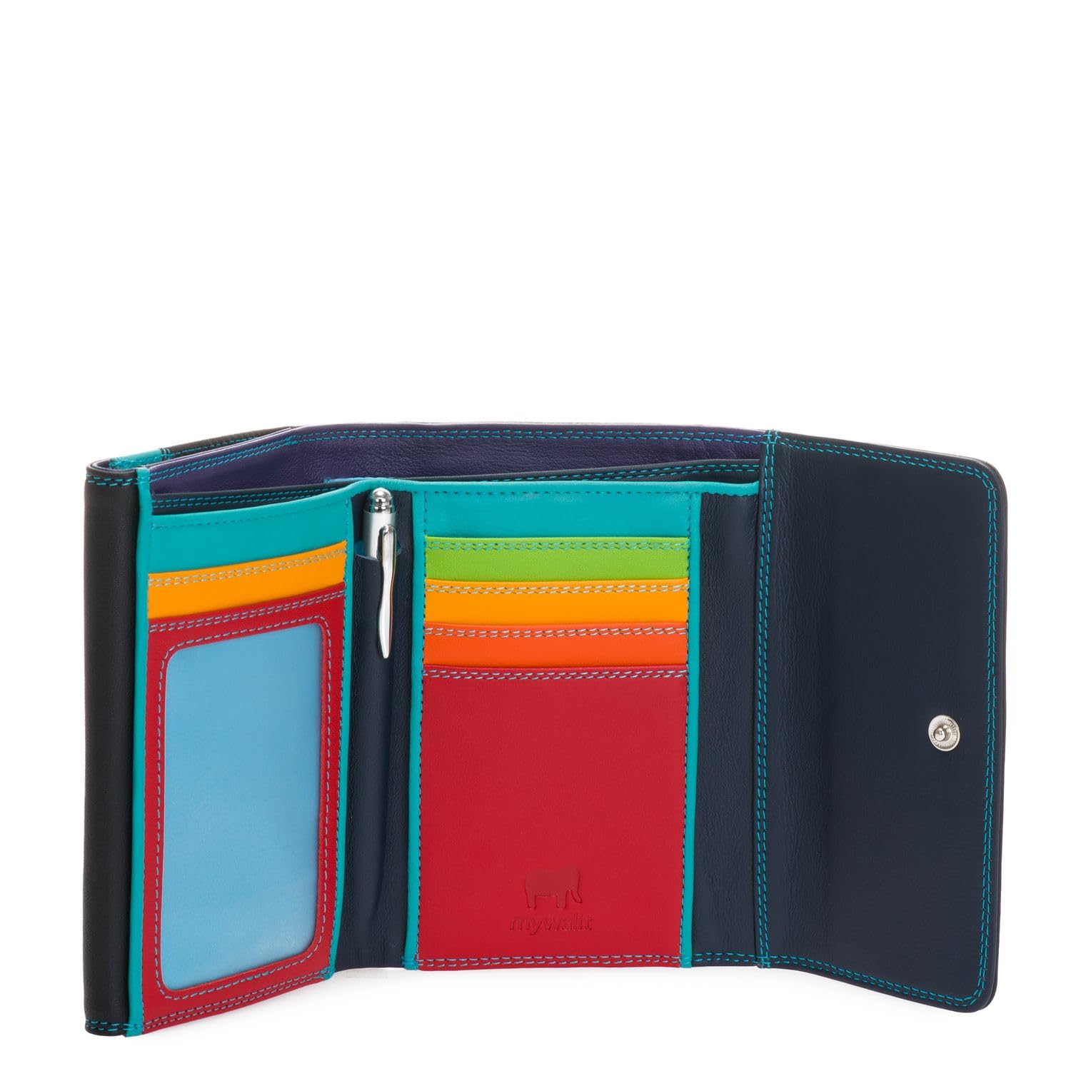 Premium mywalit Double-Flap Leather Wallet - 6 Card Slots, ID Window & Coin Pockets | Slim RFID Blocking Purse for Men & Women | Perfect for Everyday Carry, Travel & Business | Black Elegant Design