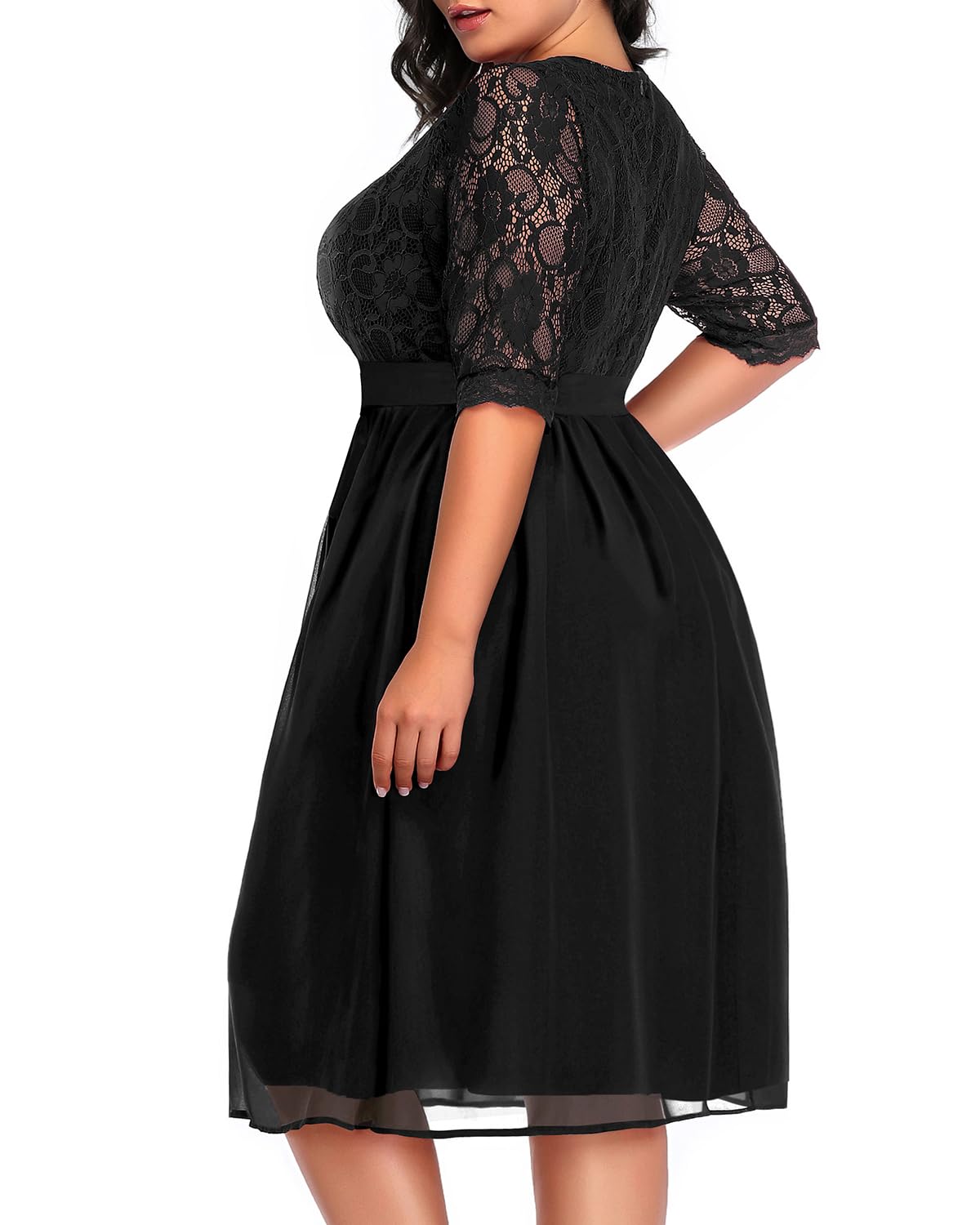 Plus Size Lace Chiffon Wedding Guest Dress for Women - Elegant Cocktail Party Midi Dress | Perfect for Bridal Showers, Evening Events & Special Occasions