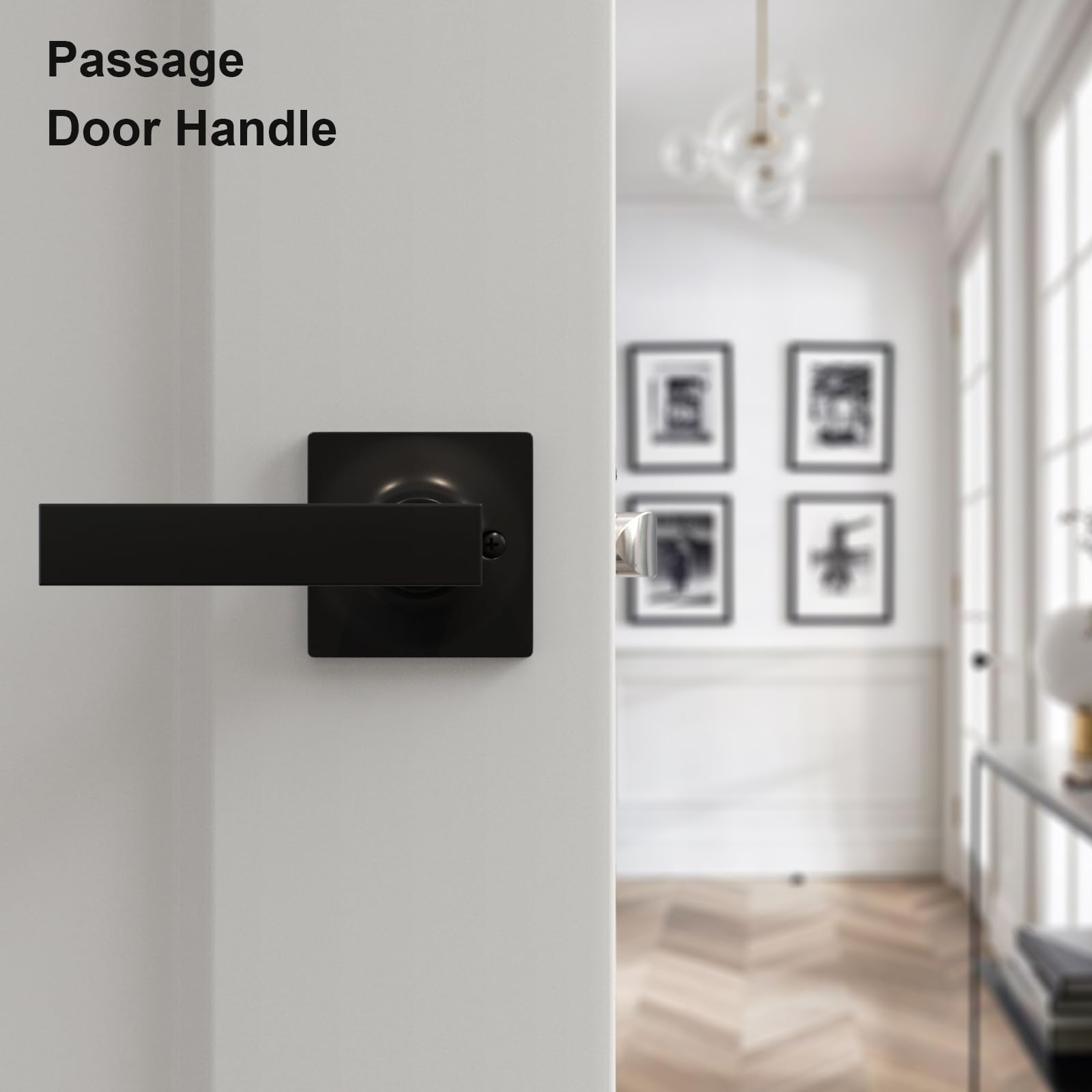 Matte Black Door Handle 8-Pack - Heavy Duty Interior Levers for Closet & Hallway | Keyless Square Knob, Reversible for All Doors