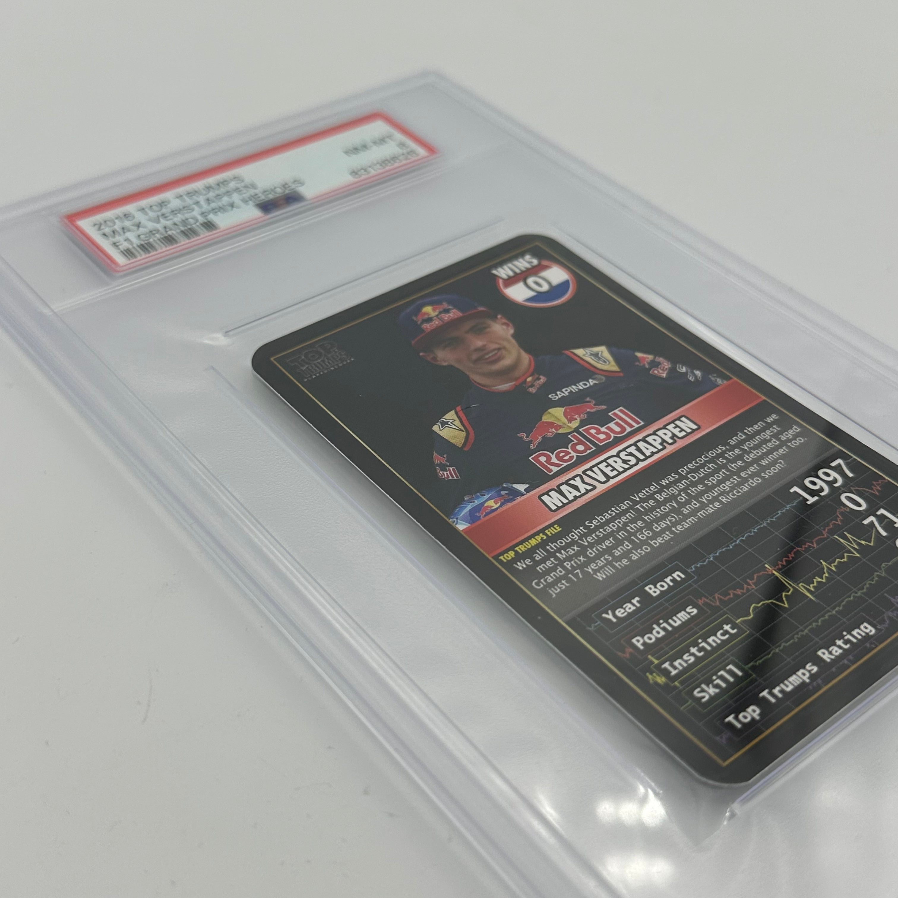 PSA 8 Graded MAX VERSTAPPEN 0 WINS TOP TRUMPS 2016 GRAND PRIX HEROES Trading Card - Perfect for Formula 1 Collectors and Racing Fans Display