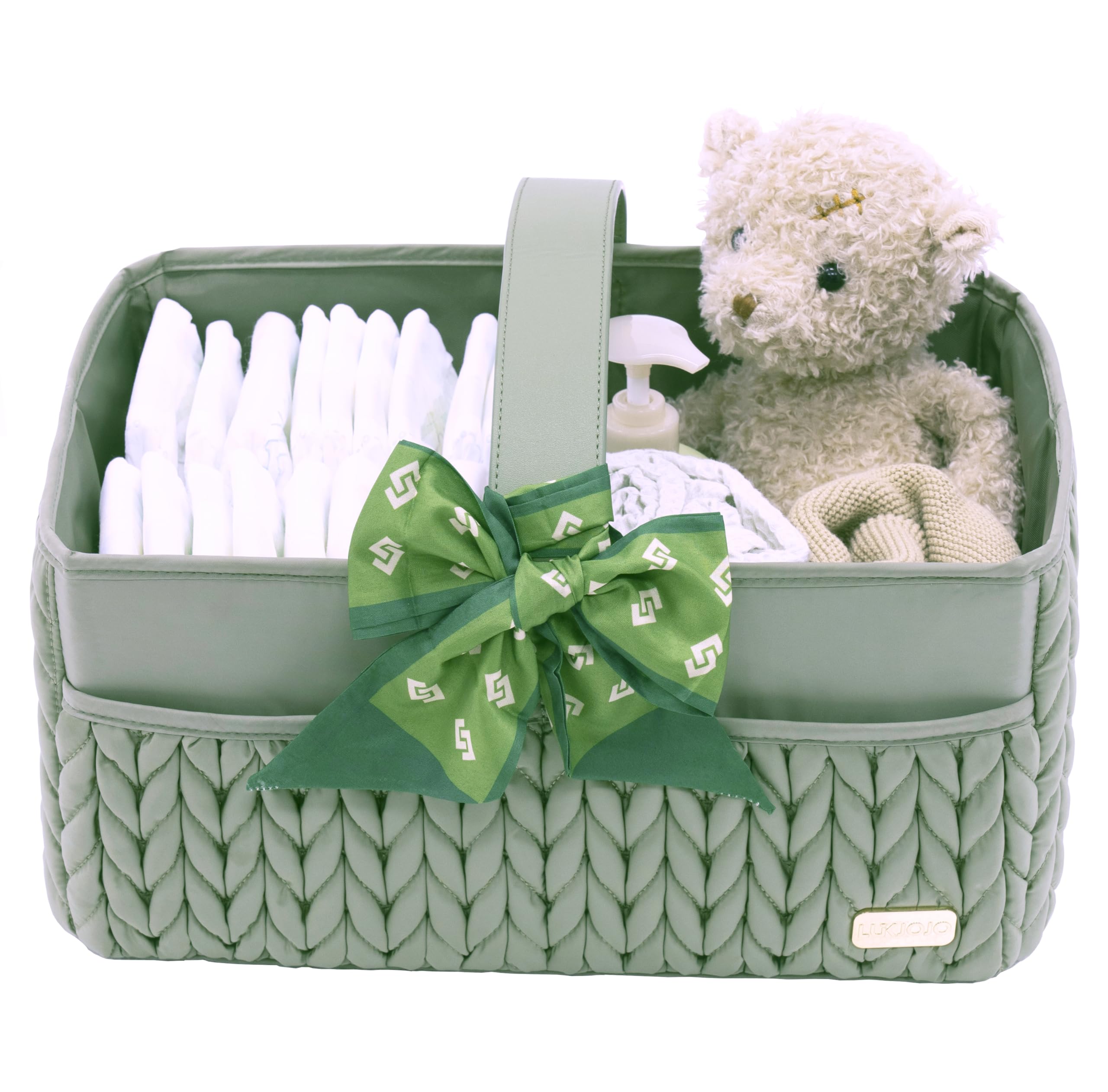 Luxury Baby Diaper Caddy Organizer - Nursery Storage Basket for Newborn Essentials, Portable Baby Travel Basket for Diapers & Wipes, Baby Shower Gift (Mint Green) | Perfect for Nursery Organization & On-the-Go Parenting