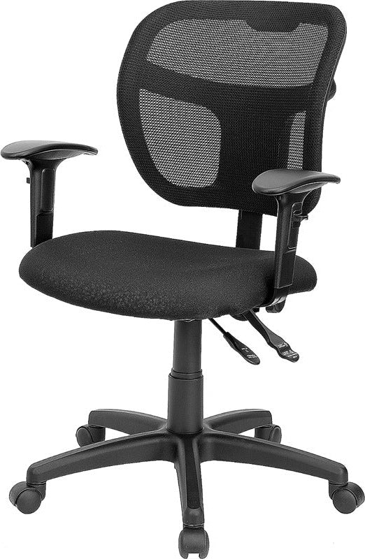 Ergonomic FLASH Pellen Mid Back Black Mesh Office Chair - Adjustable Height, Swivel & Arms for Comfort - Perfect for Home Office, Gaming & Workspace
