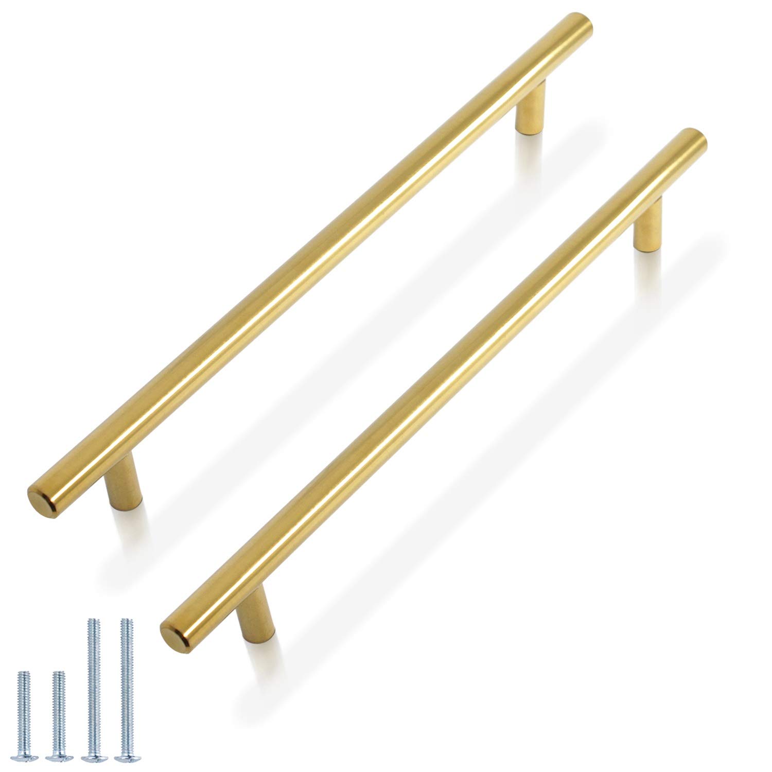 Probrico 10 Pack Gold Modern Round T Bar Cabinet Pulls - 8-4/5 Inch Hole Centers, Stainless Steel Drawer Handles for Kitchen Cabinets, Dressers & Bathroom Vanities
